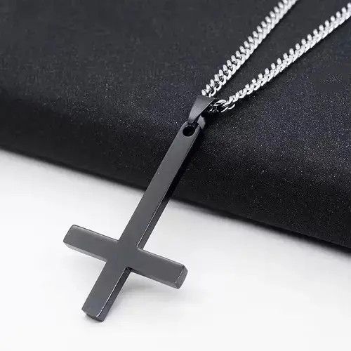 Jewelry Upside Down Cross Inverted Necklace Chain punk goth Size ONE SIZE - 4 Thumbnail
