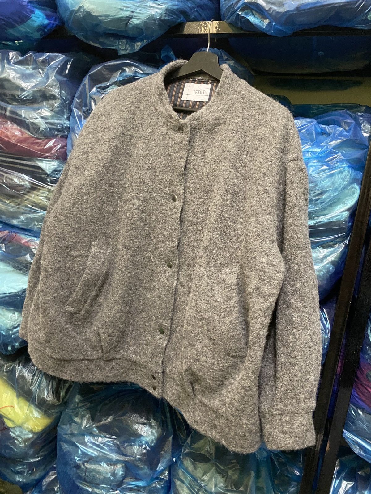 Japanese Brand IEDIT Japan Grey Wool Blend Snap Jacket Oversized Minimalist Size 3XL / US 20-22 - 4 Thumbnail