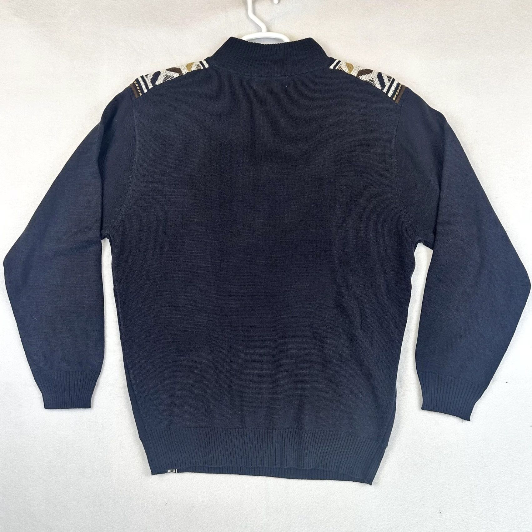 Stacy Adams Stacy Adams Sweater Mens Large Black Geometric Knit Half Zip Mock Neck Pullover - 1/4 Zip, All Seasons Size US L / EU 52-54 / 3 - 6 Thumbnail