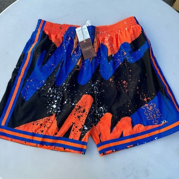 Designer × Mitchell & Ness NWT MITCHELL & NESS MLB METS HYPER HOOPS FASHION SHORTS SZ 4 Size US 38 / EU 54 - 1 Thumbnail