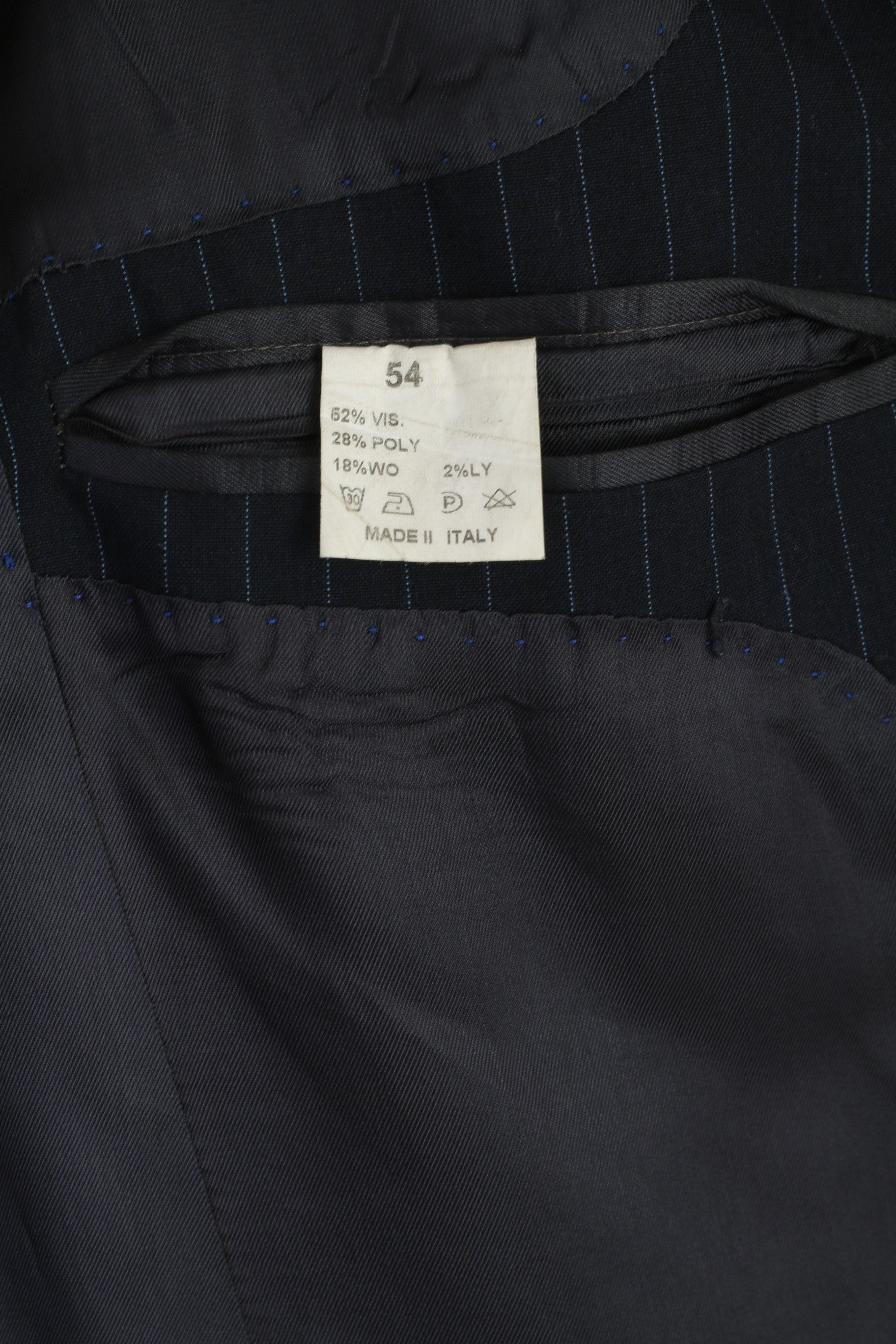 Vintage Gaudi Men 54 44 Blazer Navy Wool Striped Single 6247 Size 44R - 4 Thumbnail