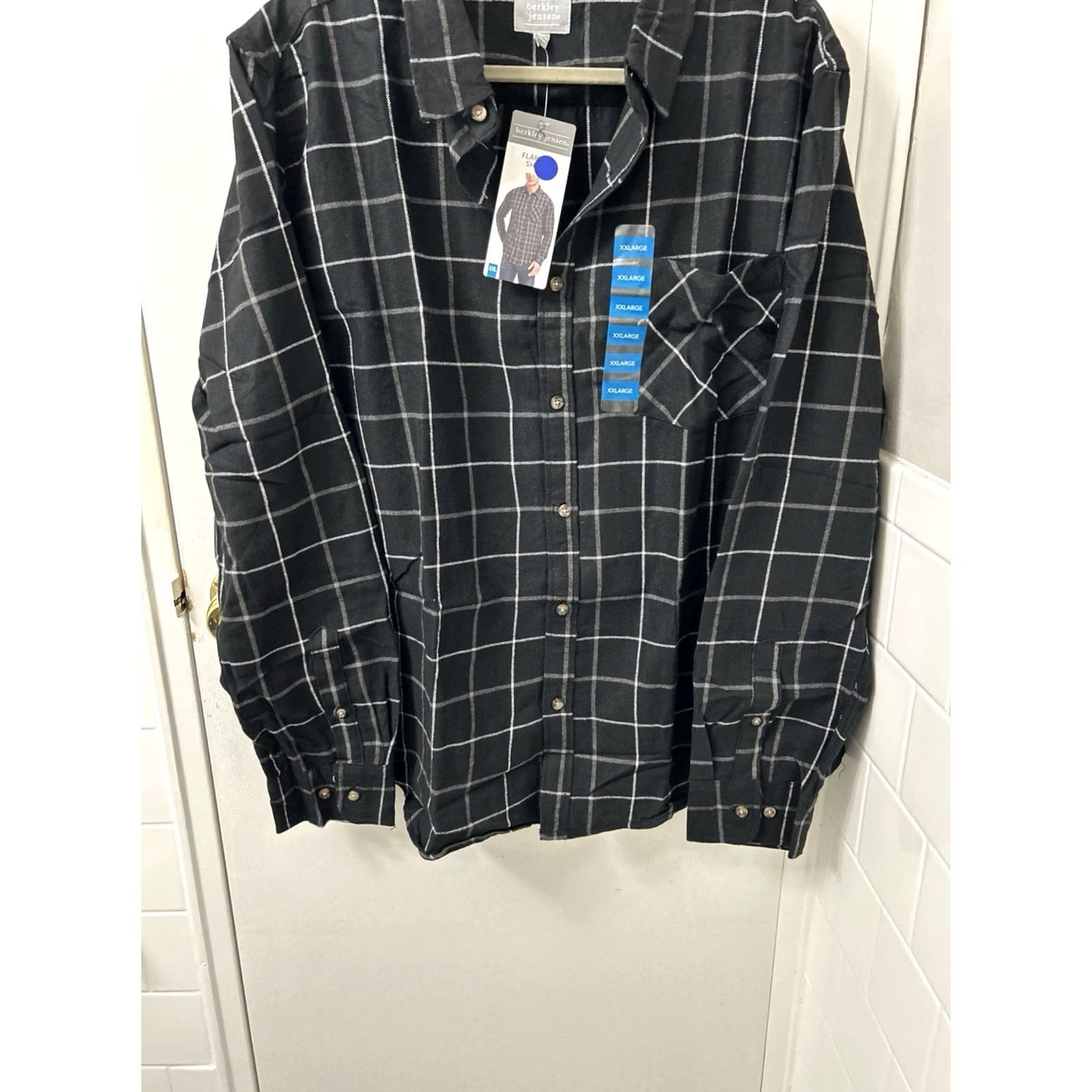 Vintage Berkley Jensen Flannel Shirt Mens 2XL Black Windowpane Plaid Button Down L/S NWT Size US XXL / EU 58 / 5 - 5 Thumbnail