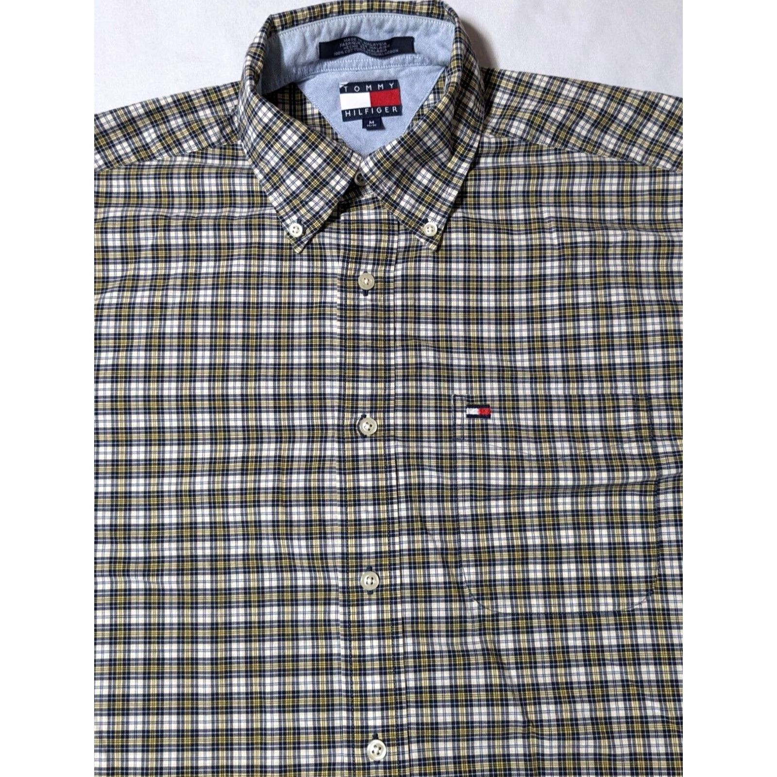 Tommy Hilfiger VTG Tommy Hilfiger Men Medium Blue Yellow Plaid 100% Cotton Button-Up Shirt Size US M / EU 48-50 / 2 - 4 Thumbnail