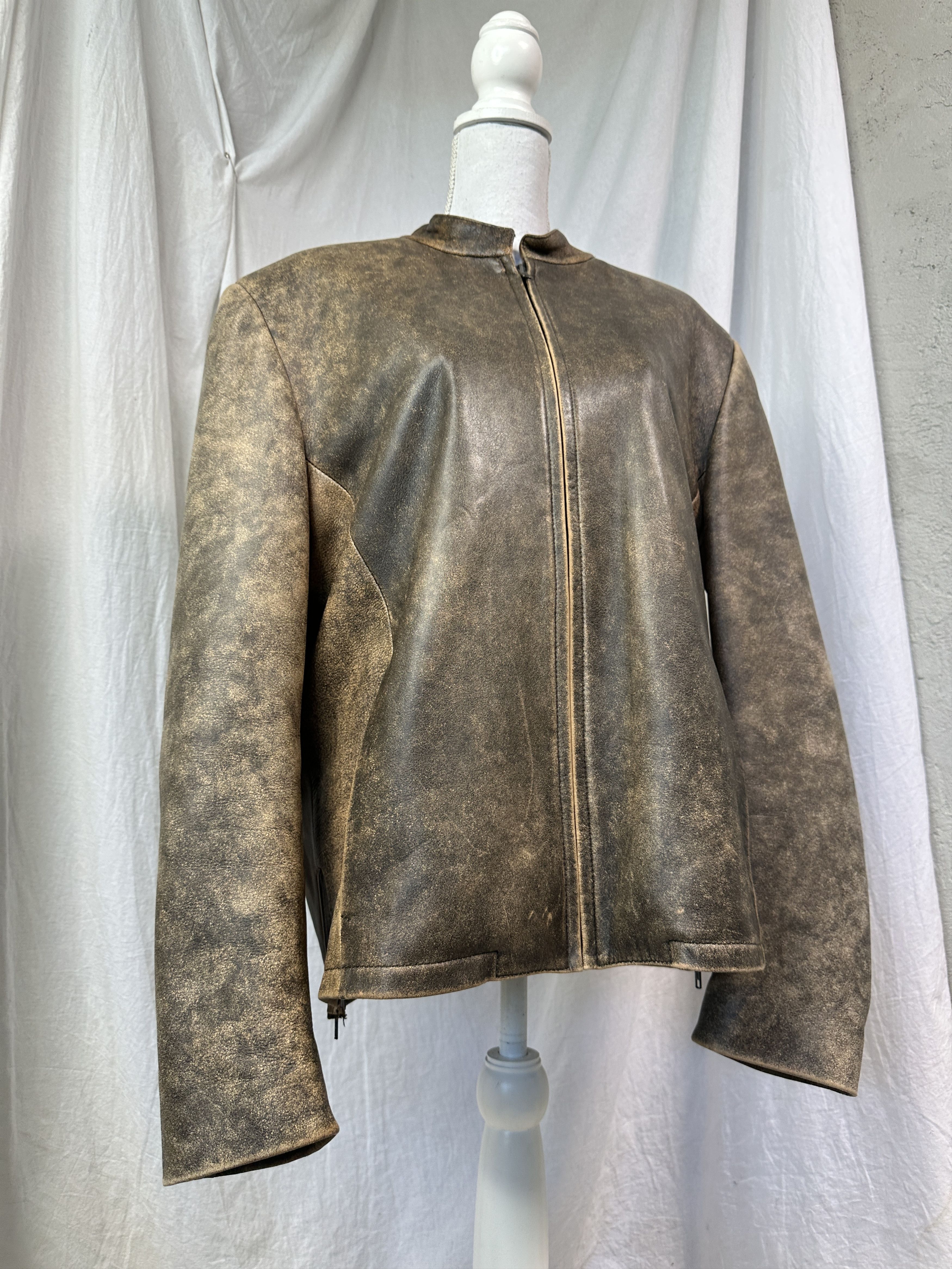 Vintage Vintage Leather Biker Moto Oversize Washed Jacket 00s Size US XL / EU 56 / 4 - 1 Thumbnail