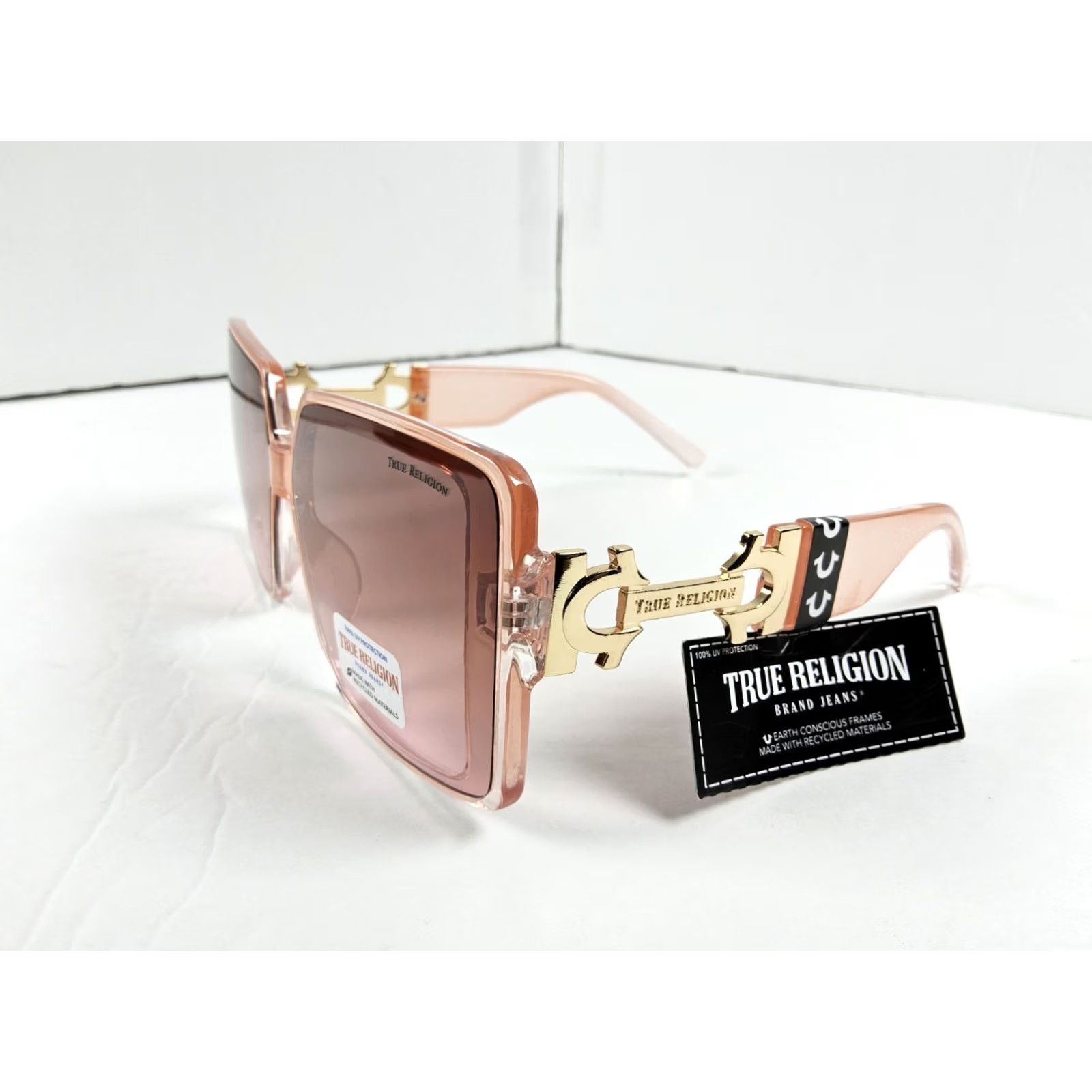 True Religion VINTAGE True Religion Sunglasses Square Pink Gold Logo 100% UV Protection Oversized Womens Size ONE SIZE - 3 Thumbnail