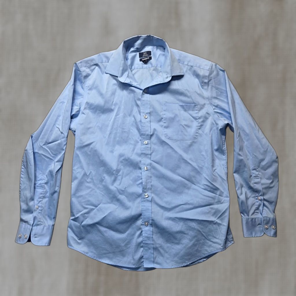 George George Solid Blue Long Sleeve Button-Up Shirt M Adult Mens Size M 38-40 Blue Shirt Size US M / EU 48-50 / 2 - 1 Thumbnail