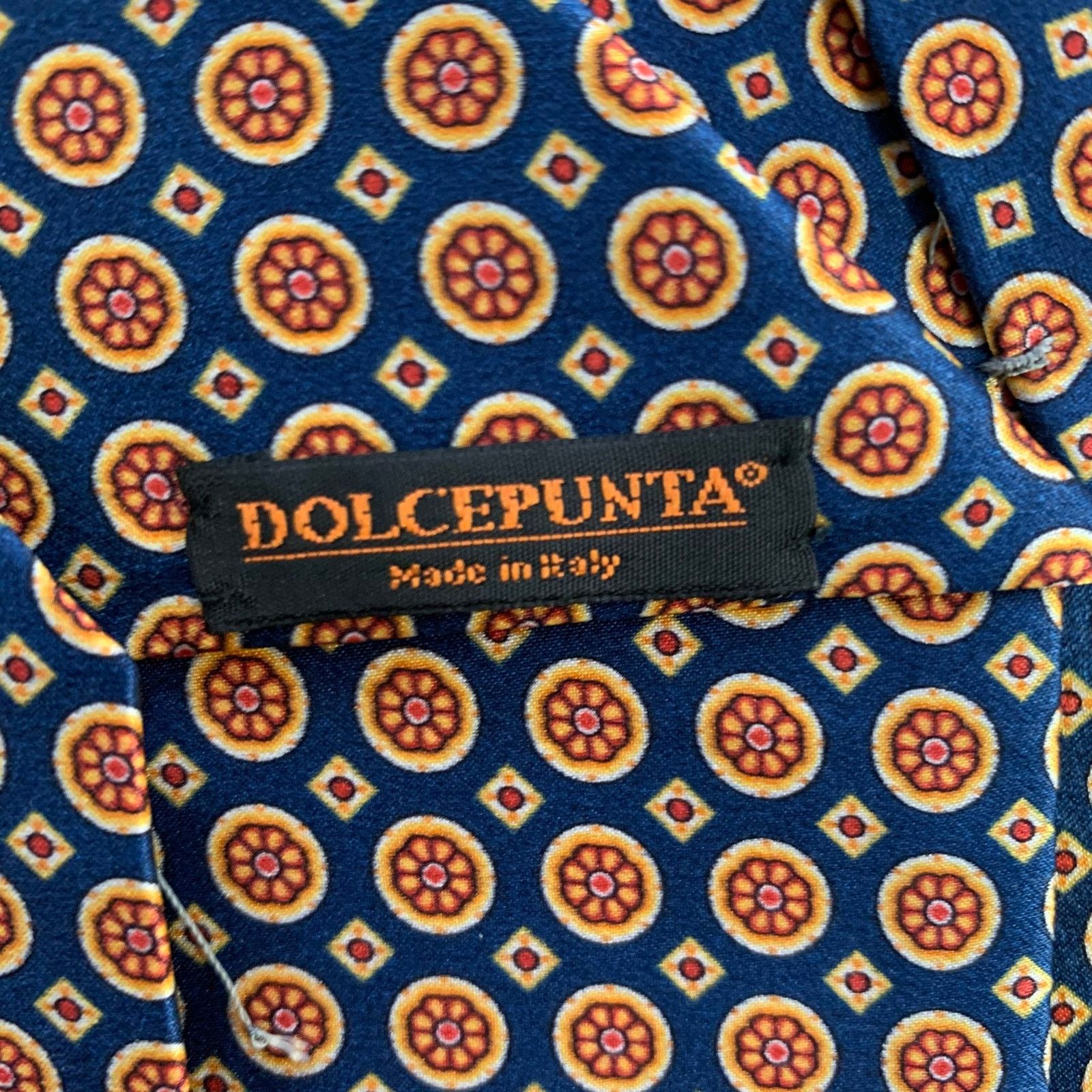 Dolcepunta DOLCEPUNTA Navy Gold Floral Silk Tie Size ONE SIZE - 3 Thumbnail