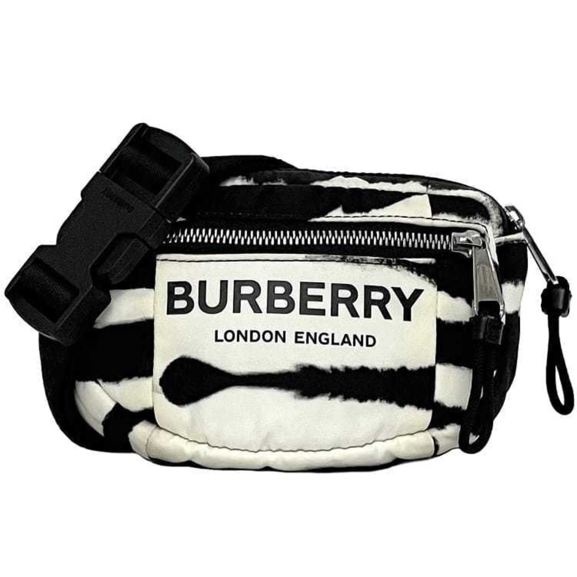 Burberry Body Bag Ec-22942 White Black 8028956 Nylon Leather Burberry Crossbody Belt Waist Pouch Mini Dalmatian Shoulder Women Men