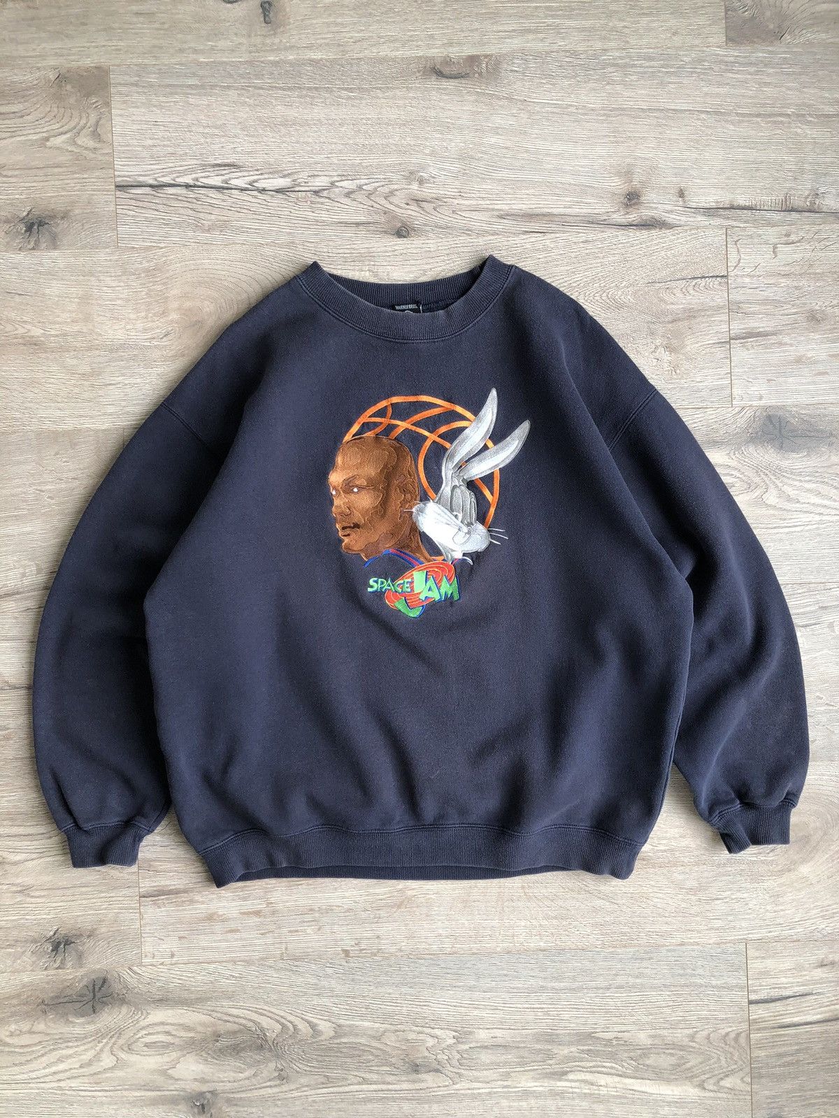 image of Vintage x Warner Bros Space Jam Michael Jordan Embroider Sweatshirt in Navy, Men's (Size Small)