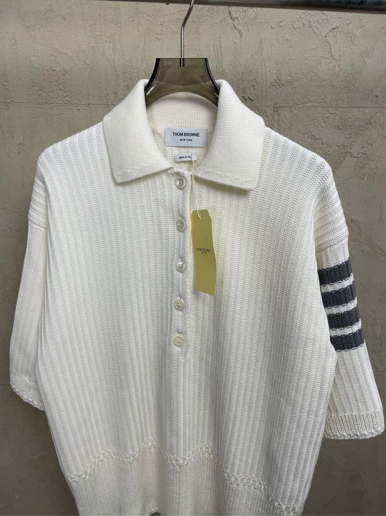 Thom Browne Thom browne Beige four-striped Polo collar knitted short sl Size XS / US 0-2 / IT 36-38 - 3 Thumbnail
