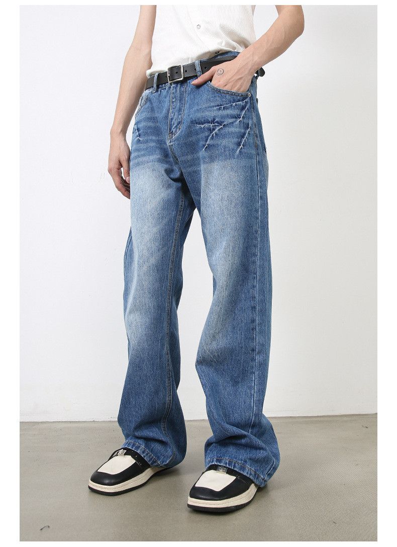 Japanese Brand Trendy lightning pattern washed retro straight flared jeans Size US 32 / EU 48 - 2 Thumbnail