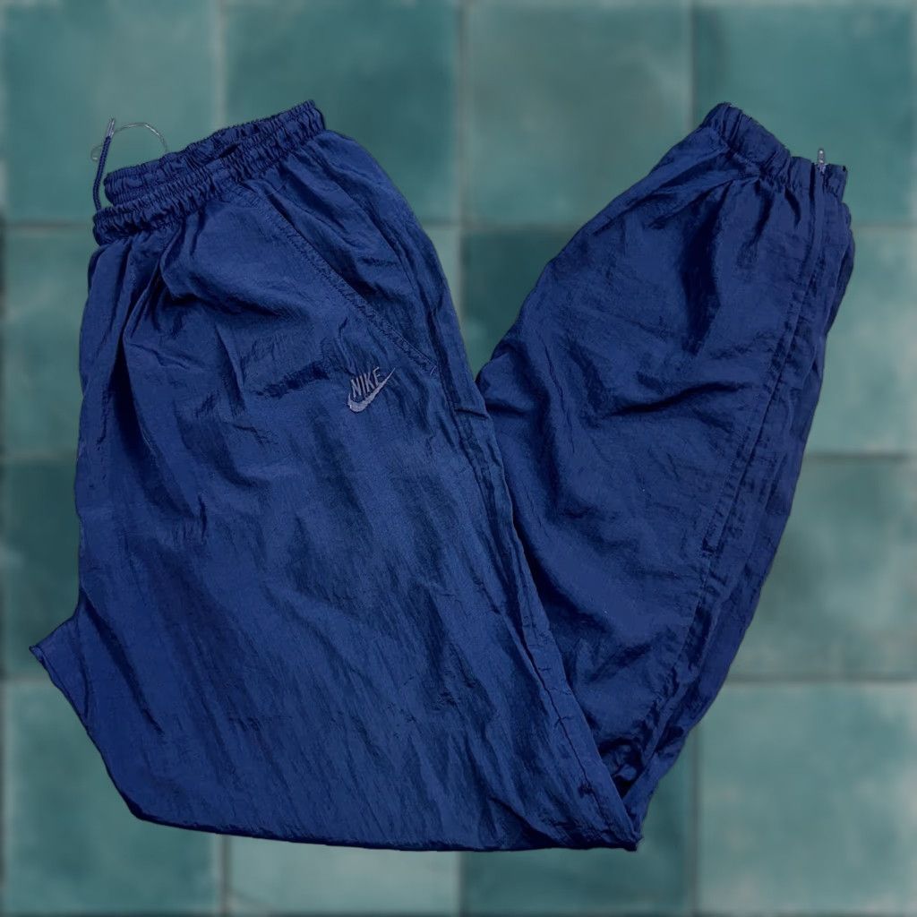 Nike VINTAGE Nike VTG 90s Windbreaker Track Pants Ankle Zip Unlined Blue 1990s Essential Size US 31 - 1 Thumbnail