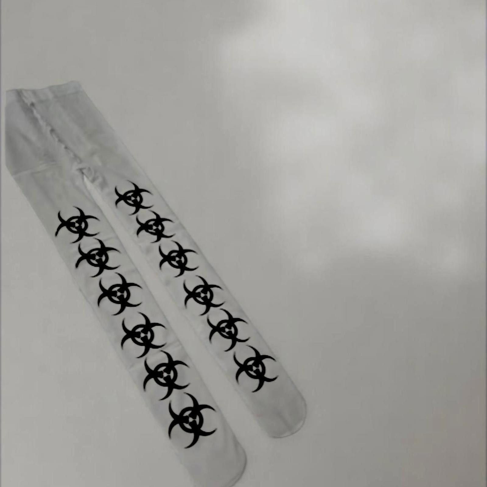Other White One-Piece Stockings w/ Black Biohazard Print Size ONE SIZE - 5 Thumbnail