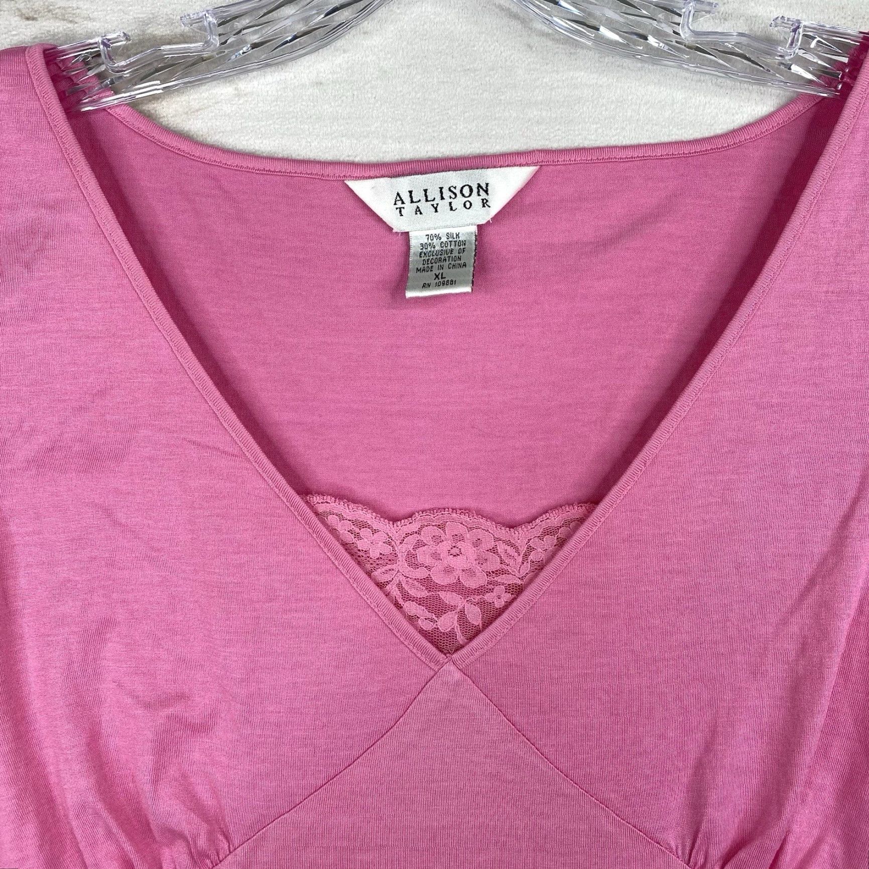 Vintage Vtg Allison Taylor Top Womens XL Pink Silk Blend V-Neck Tank Camisole Retro Size XL / US 12-14 / IT 48-50 - 2 Thumbnail