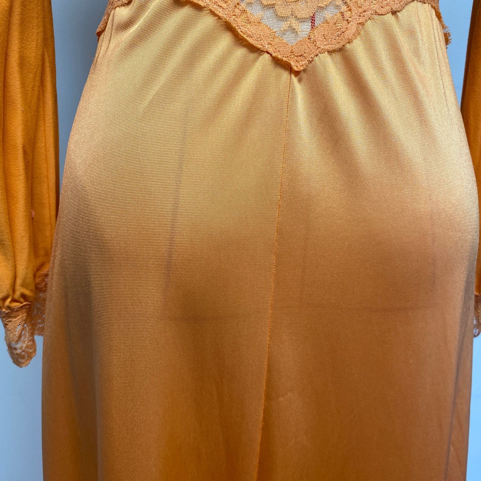 Vintage Vintage Orange Lace Detail Long Sleeve Maxi Slip Dress Size ONE SIZE - 8 Thumbnail