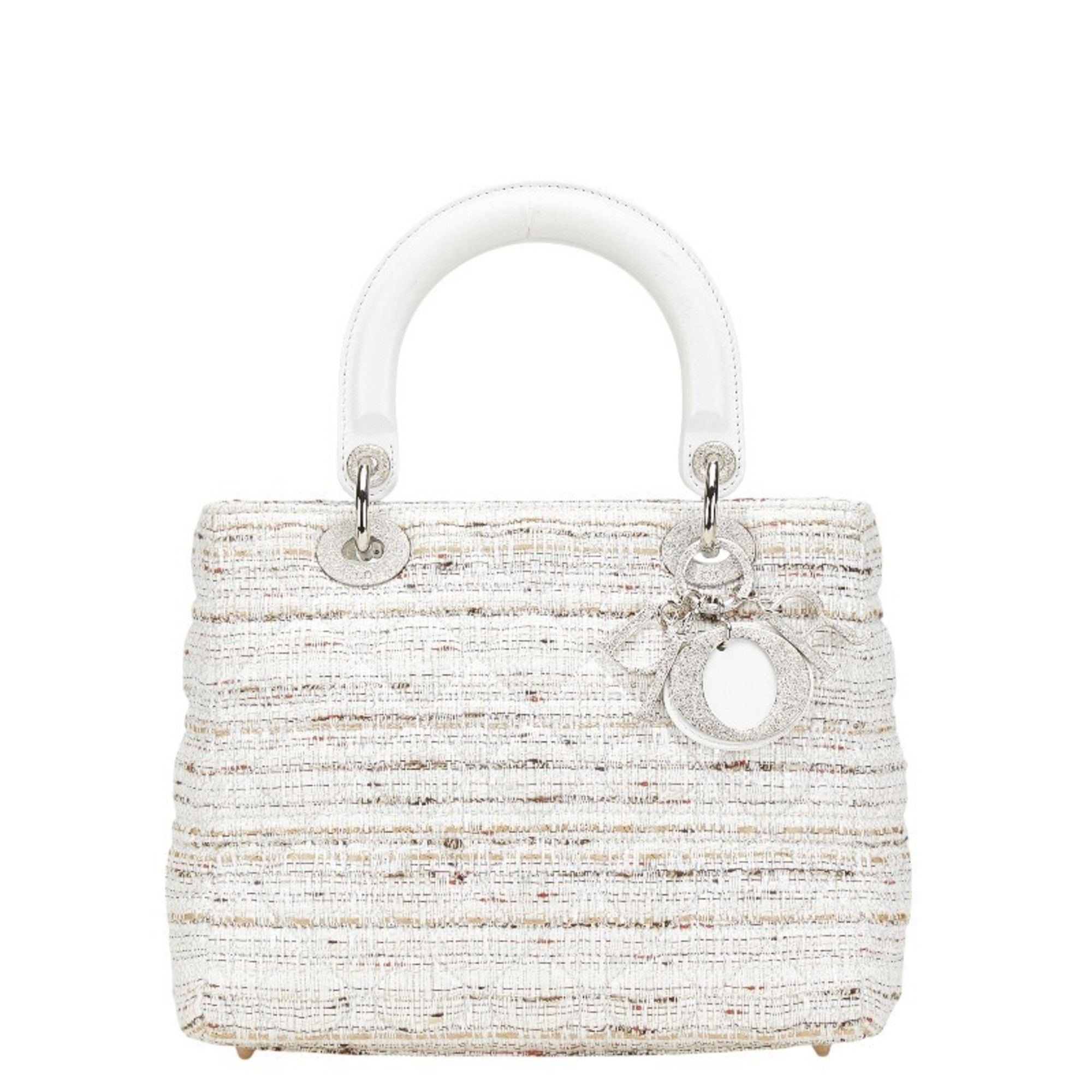Dior Christian Dior Dior Lady Canage Tweed Handbag in White and Multicolor Canvas Leather for Women Size ONE SIZE - 1 Thumbnail