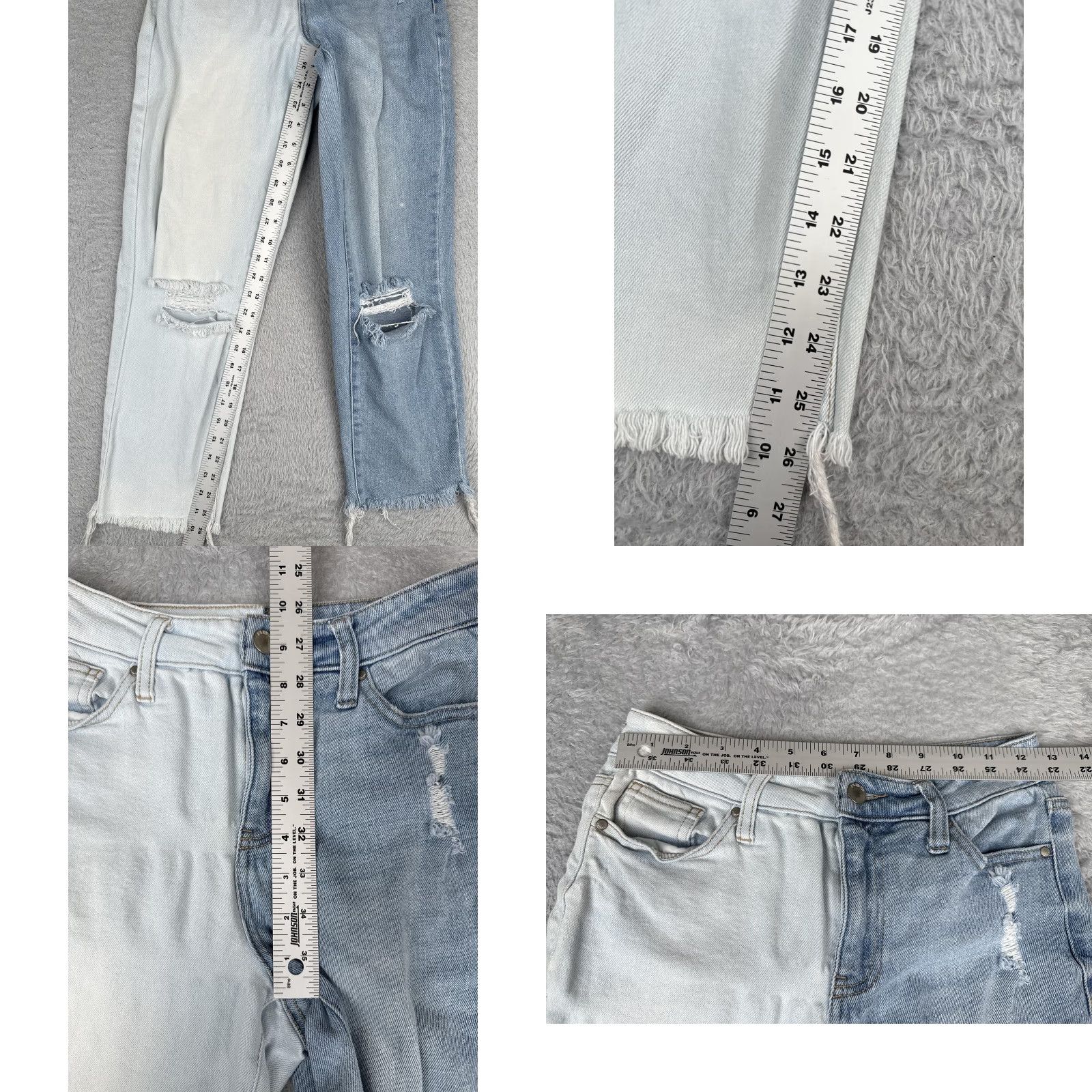 Rsq RSQ Jeans Womens 25 Two Tone High Rise Distressed Raw Hem Light Dark Wash Ripped Jeans Size 42" / US 20 - 8 Thumbnail