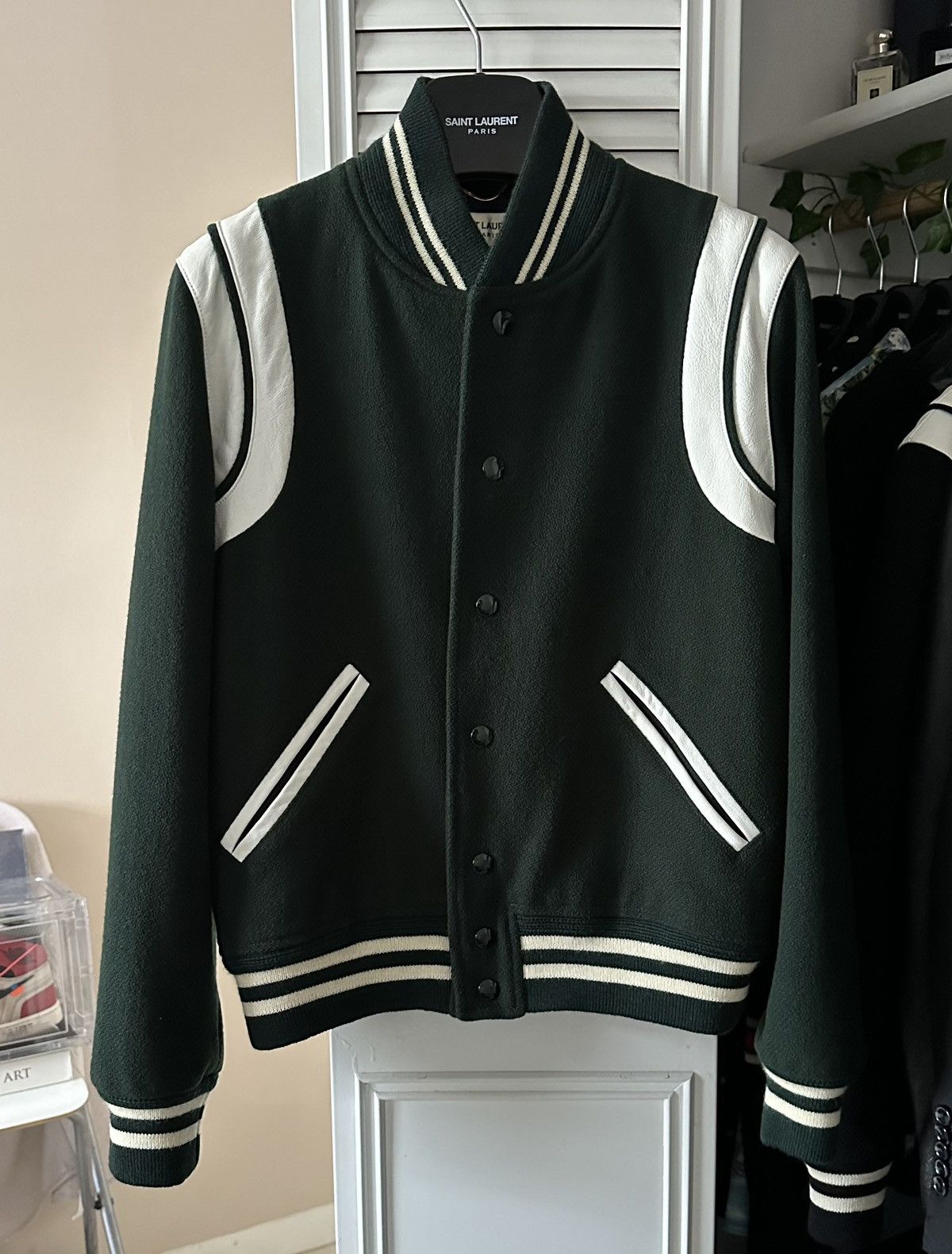 image of Saint Laurent Paris Saint Laurent Teddy Jacket - Green, Men's (Size XS)