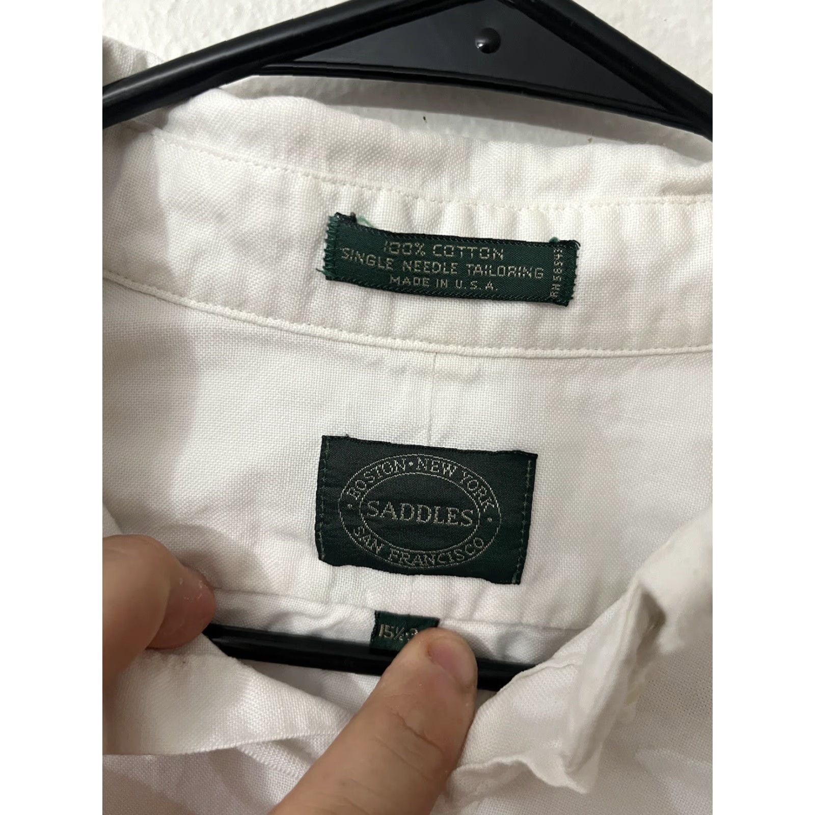 Vintage SADDLES Men's Long Sleeve Button-Up Shirt, Regular Fit, White 15.5/32, Classic Size US M / EU 48-50 / 2 - 2 Thumbnail