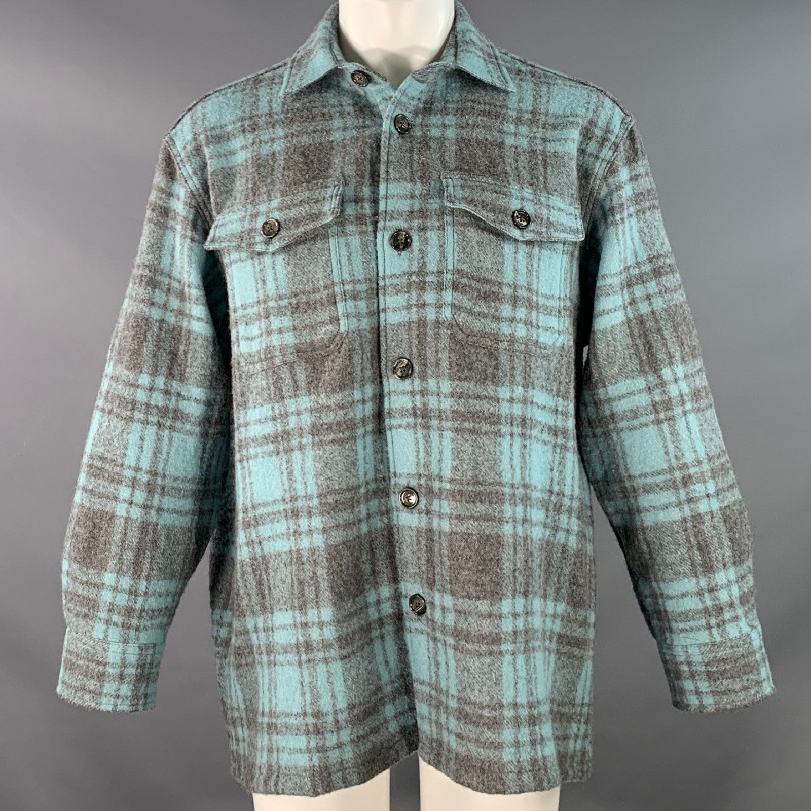 AMI Size XS Blue Grey Plaid Oversized Shirt Jacket Size US XS / EU 42 / 0 - 1 Thumbnail