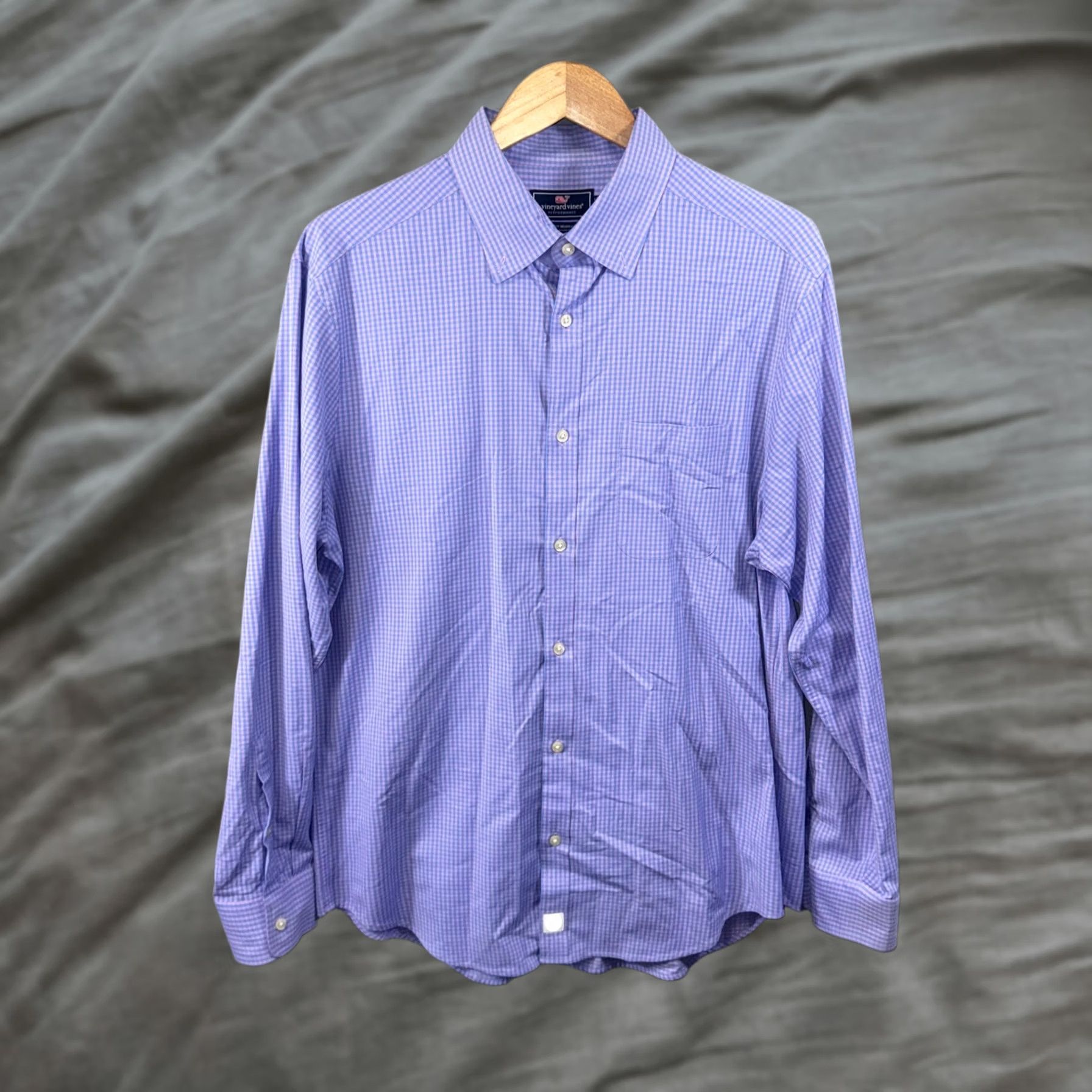 Vineyard Vines Vineyard Vines Shirt Mens Large Purple Gingham Performance Classic Fit Murray Button-Up Long Sleeve Mens Size US L / EU 52-54 / 3 - 1 Thumbnail