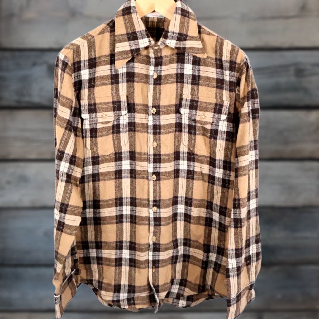 Vintage VINTAGE 80s Wool Blend Flannel Shirt Men Large Brown Plaid Lightweight Grunge Button-Up Pockets Casual Workwear Mens Size US L / EU 52-54 / 3 - 1 Thumbnail