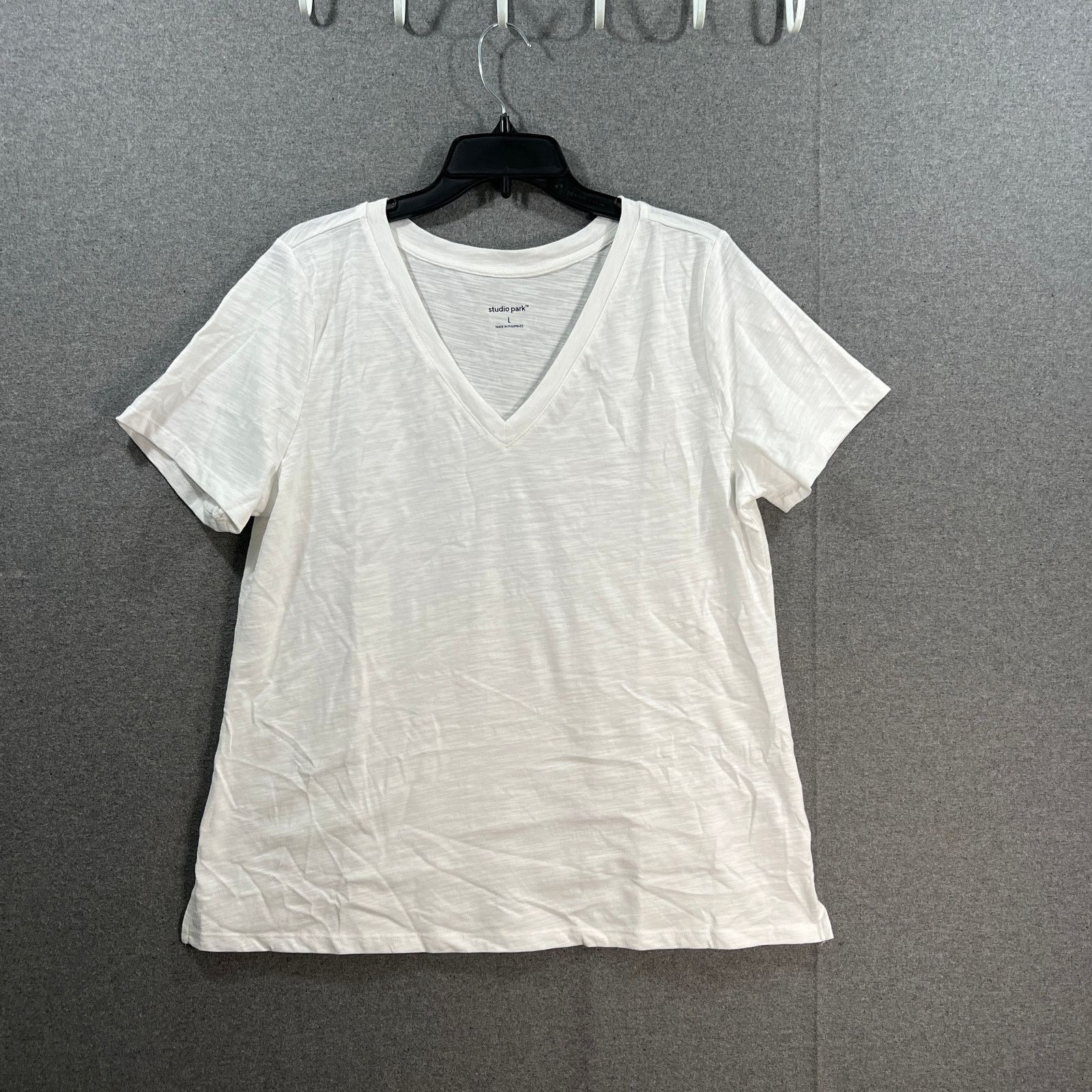 Other Studio Park Knit Short Sleeve V-Neck Tee White, Large Size L / US 10 / IT 46 - 1 Thumbnail