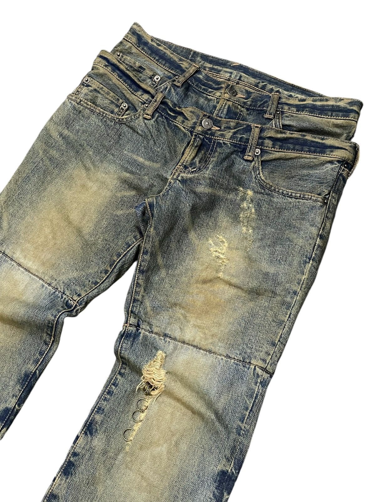 Japanese Brand Archive PPFM Pierced Mud Wash Double Waist Distressed Jeans Size US 31 - 3 Thumbnail