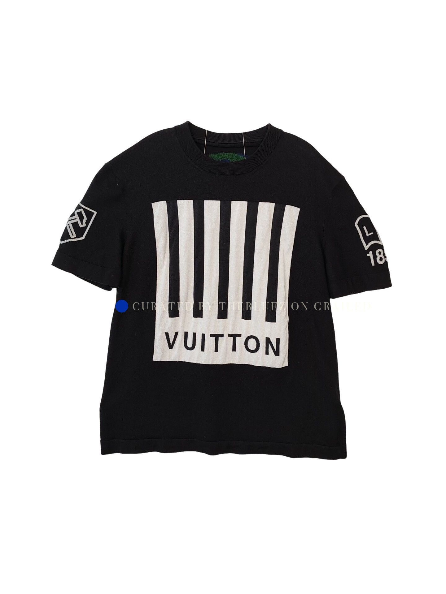 Louis Vuitton Black & White Striped Graphic Short Sleeve Shirt Size US L / EU 52-54 / 3 - 1 Thumbnail
