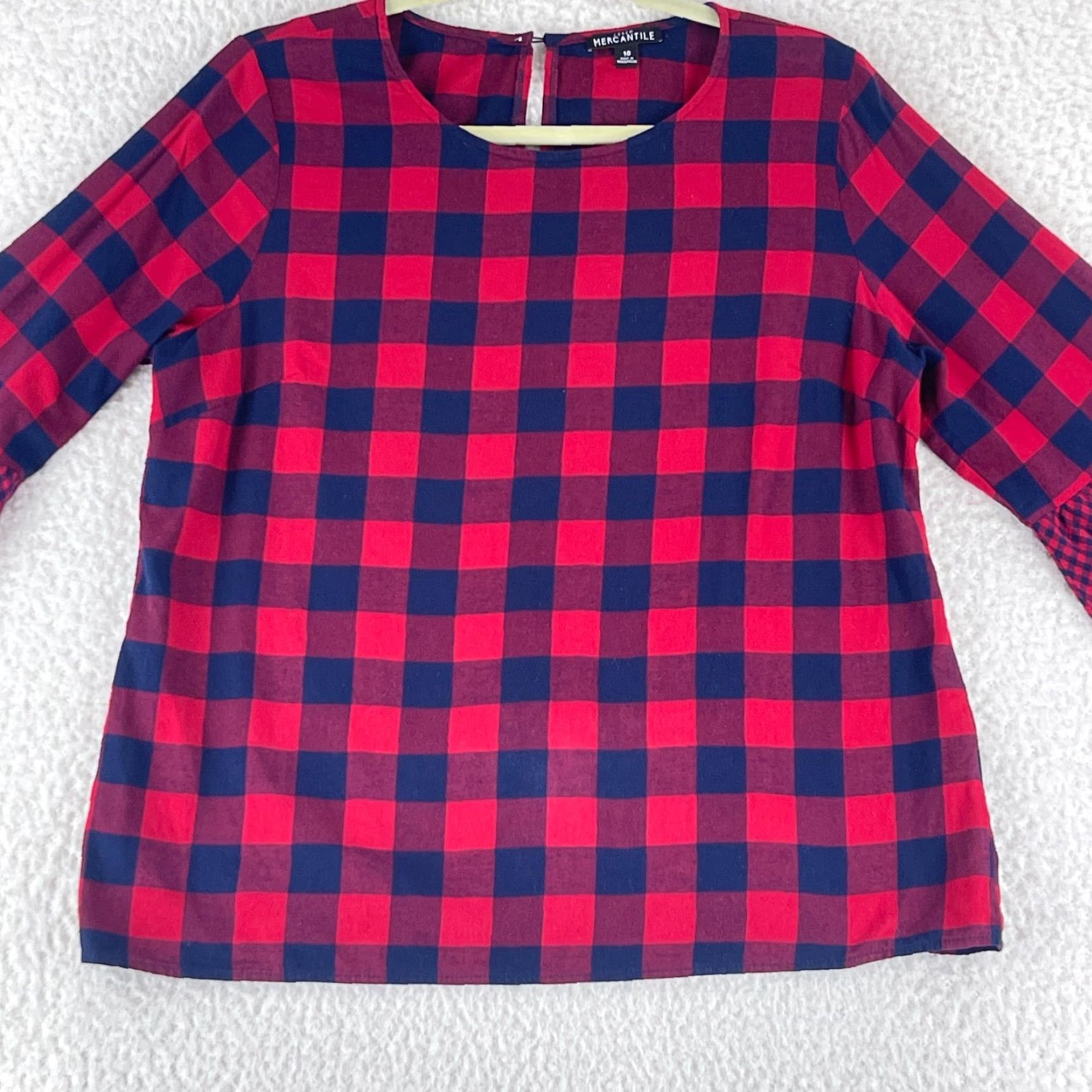 J.Crew J. Crew Mercantile Shirt Womens Size 10 Red Blue Check Bell Sleeve Shirt Size L / US 10 / IT 46 - 2 Thumbnail