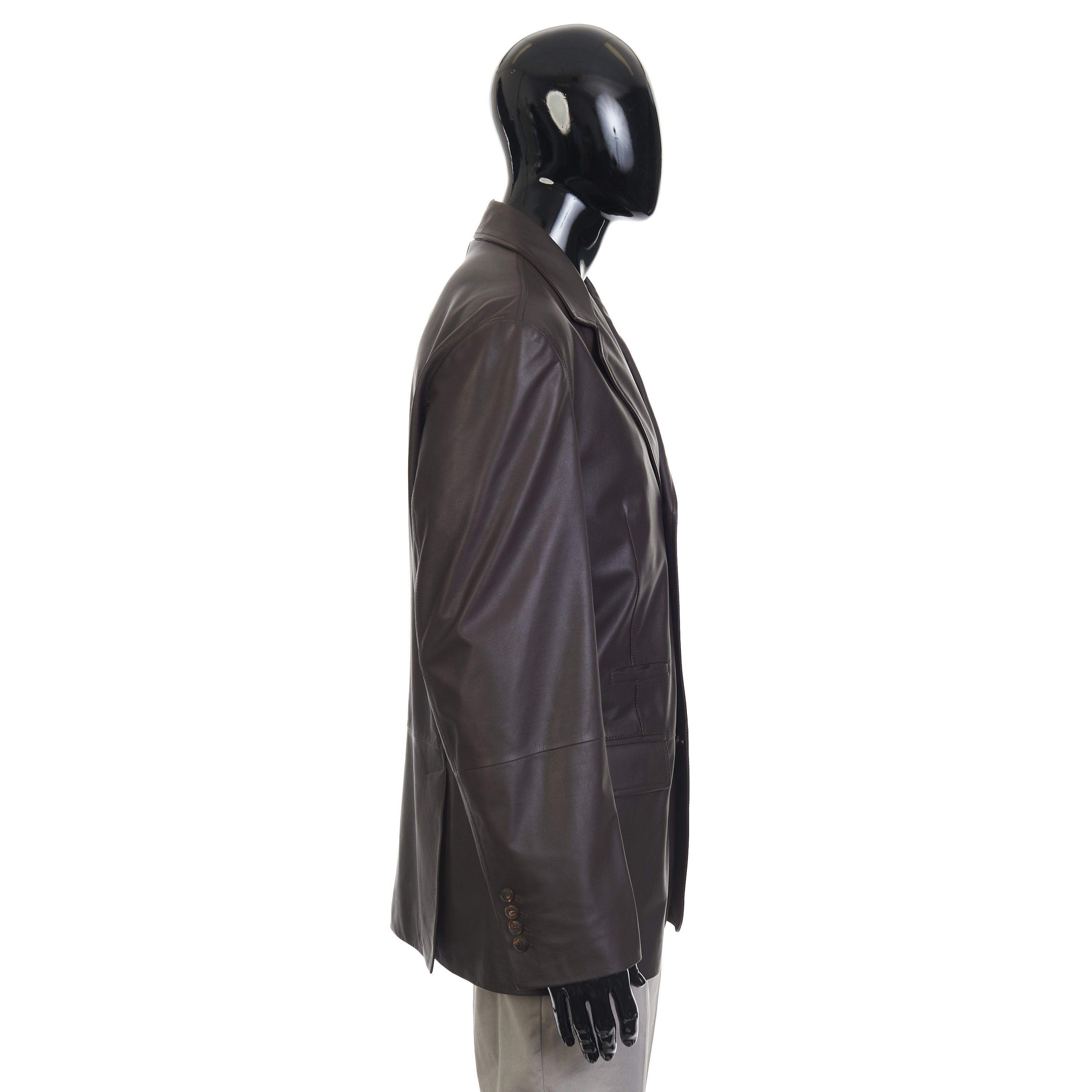 Brown Calfskin Leather Blazer Jacket Size L