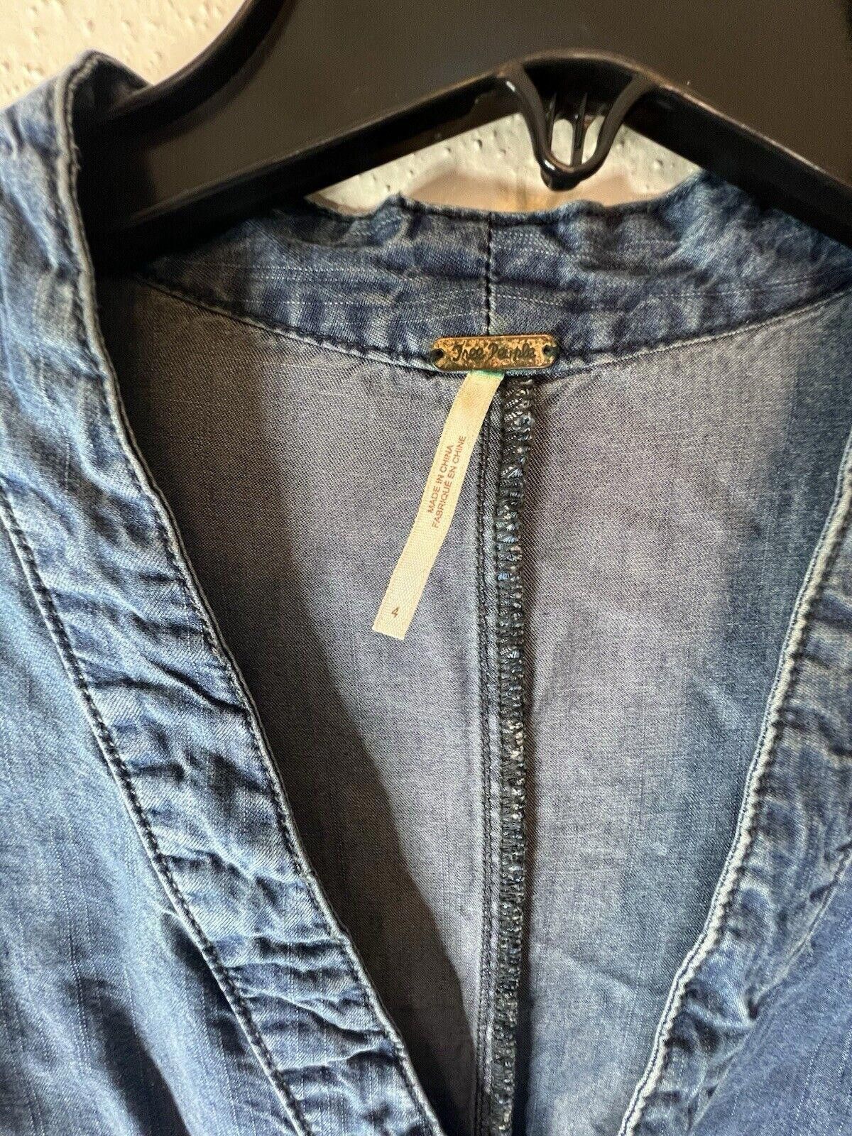 Free People FREE PEOPLE Lou Imperial Blue Denim Long Sleeve Jumpsuit Size 27" / US 4 / IT 40 - 5 Thumbnail