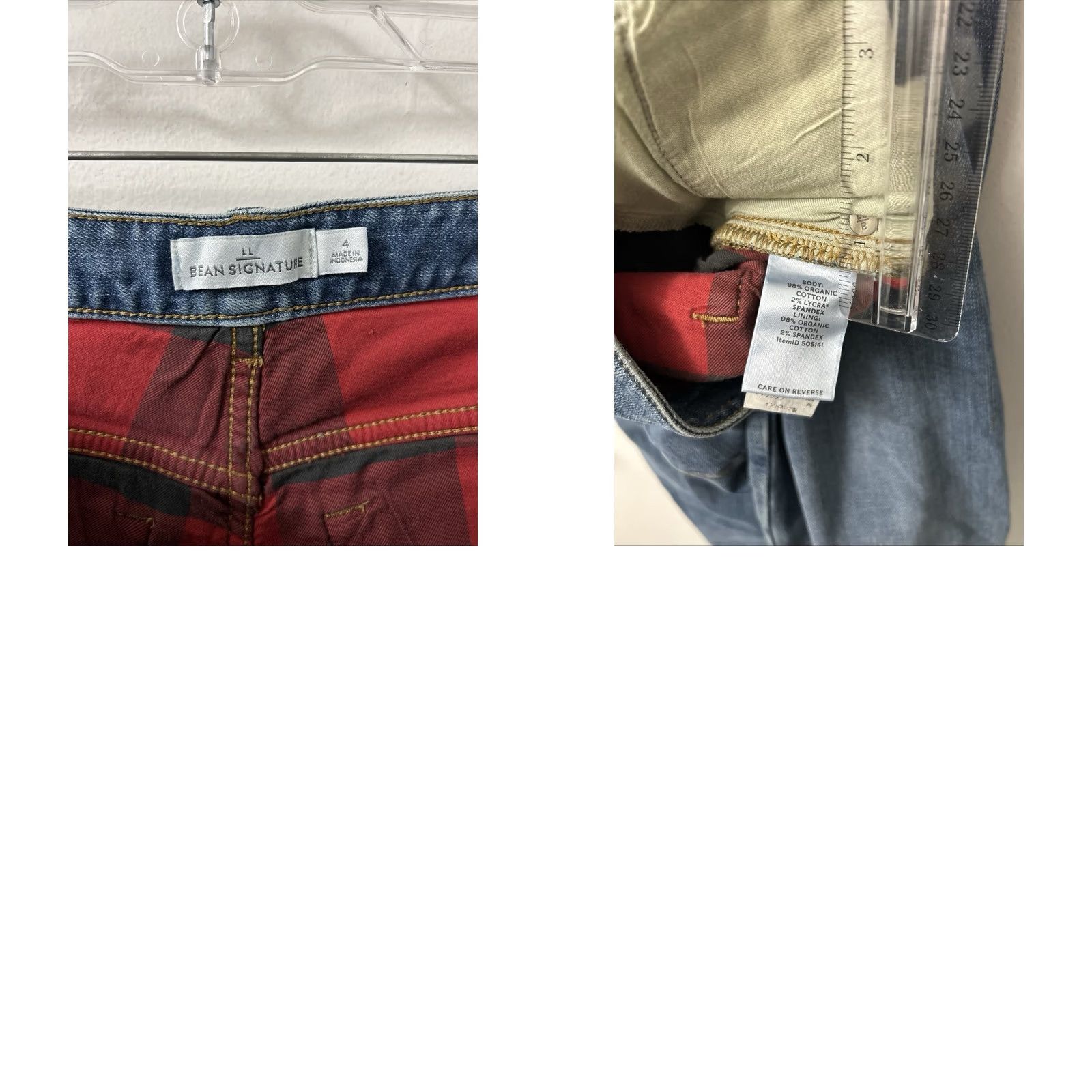 Vintage LL Bean Signature Jeans Womens 4 Blue Plaid Lined Organic Cotton Denim 5-Pocket Zipper Button Straight Fall Winter Size 27" / US 4 / IT 40 - 9 Thumbnail