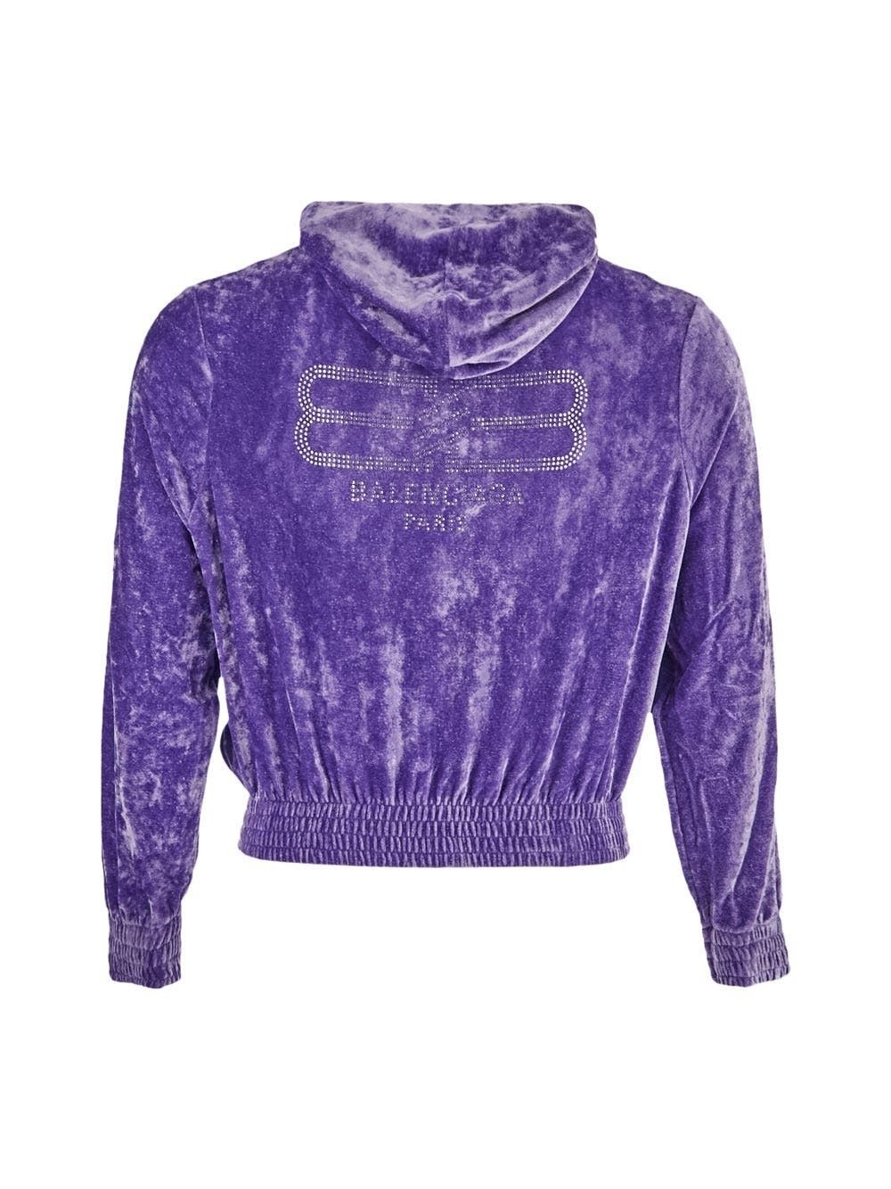 Balenciaga o1y1224 Velvet Hoodie in Purple Size US L / EU 52-54 / 3 - 2 Thumbnail