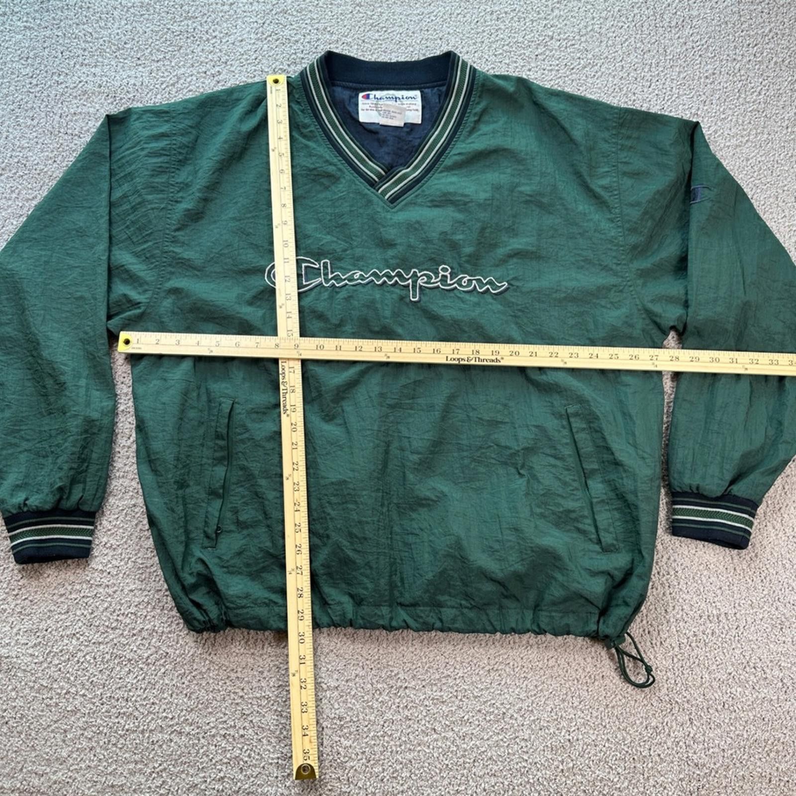 Champion Vintage Champion Mens Pullover Track Jacket XL Green V Neck Size US XL / EU 56 / 4 - 2 Thumbnail