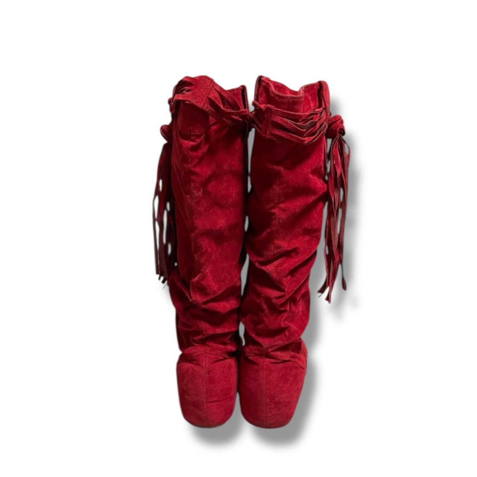 Other Fairy goth coquette style red suede touch boots with fringes Size US 7.5 / IT 37.5 - 2 Thumbnail