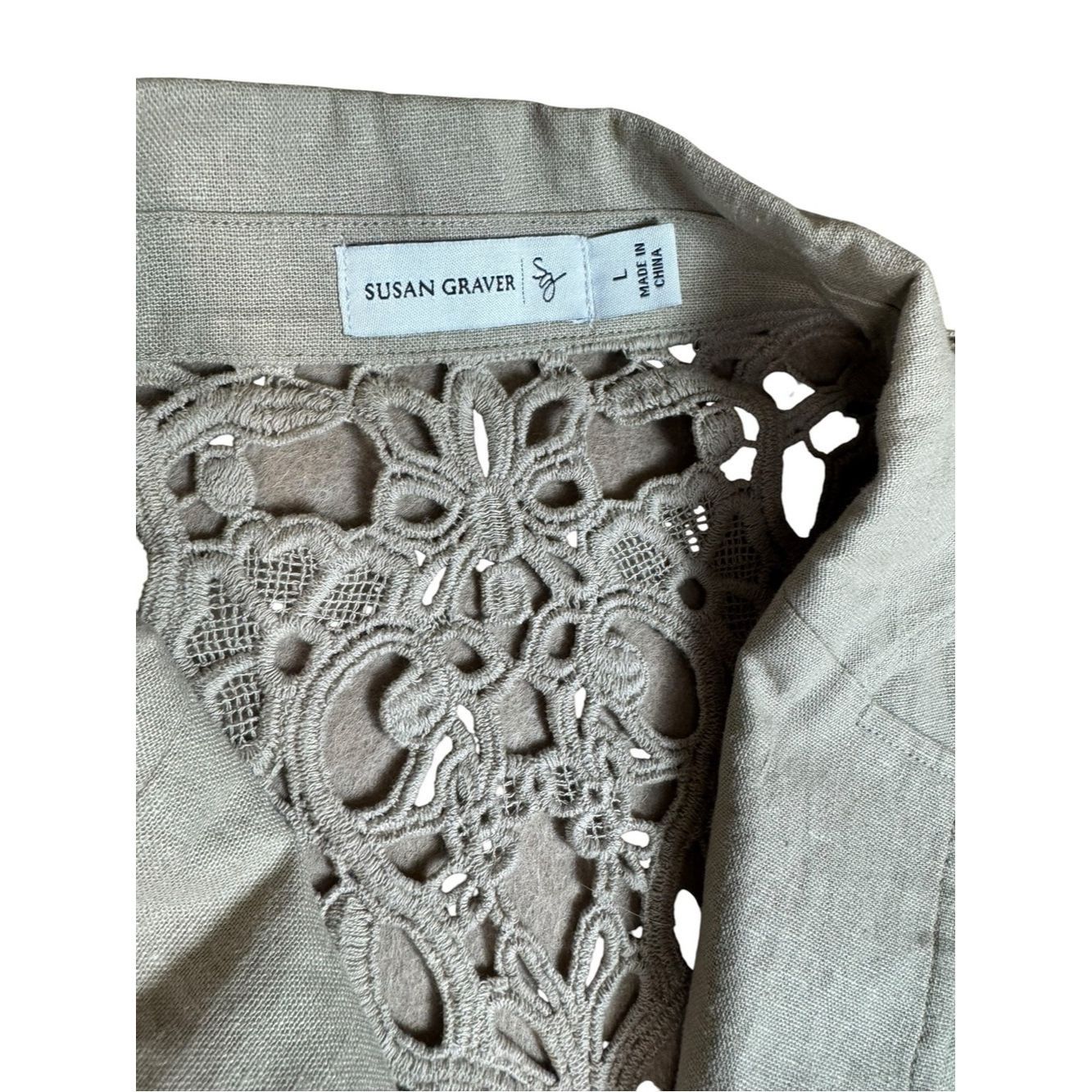 Other Susan Graver Linen Blend 3/4 Sleeve Blazer With Crochet Bac Size L / US 10 / IT 46 - 6 Thumbnail