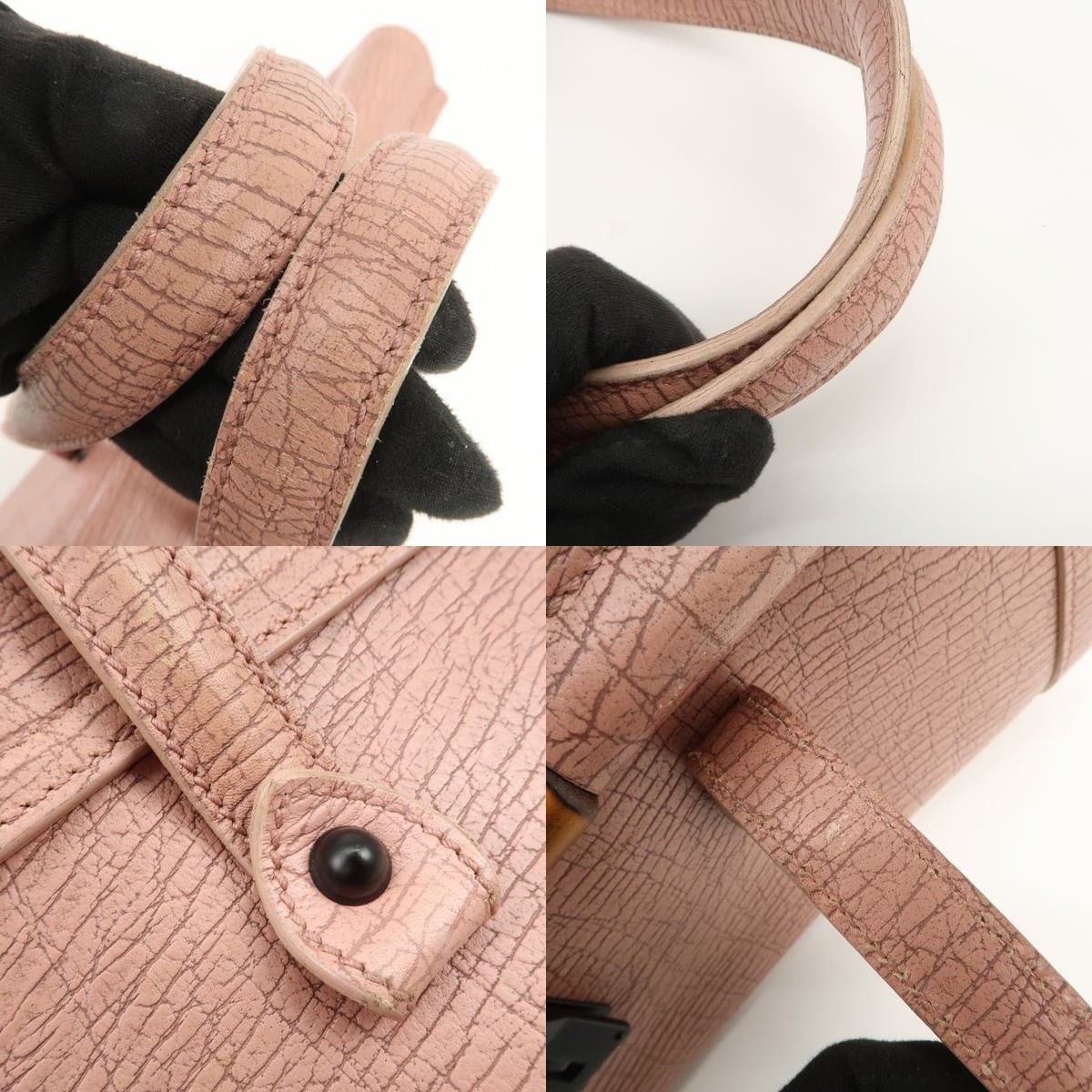 Gucci Gucci Bamboo Embossed Leather Shoulder Bag Pink Size ONE SIZE - 4 Thumbnail