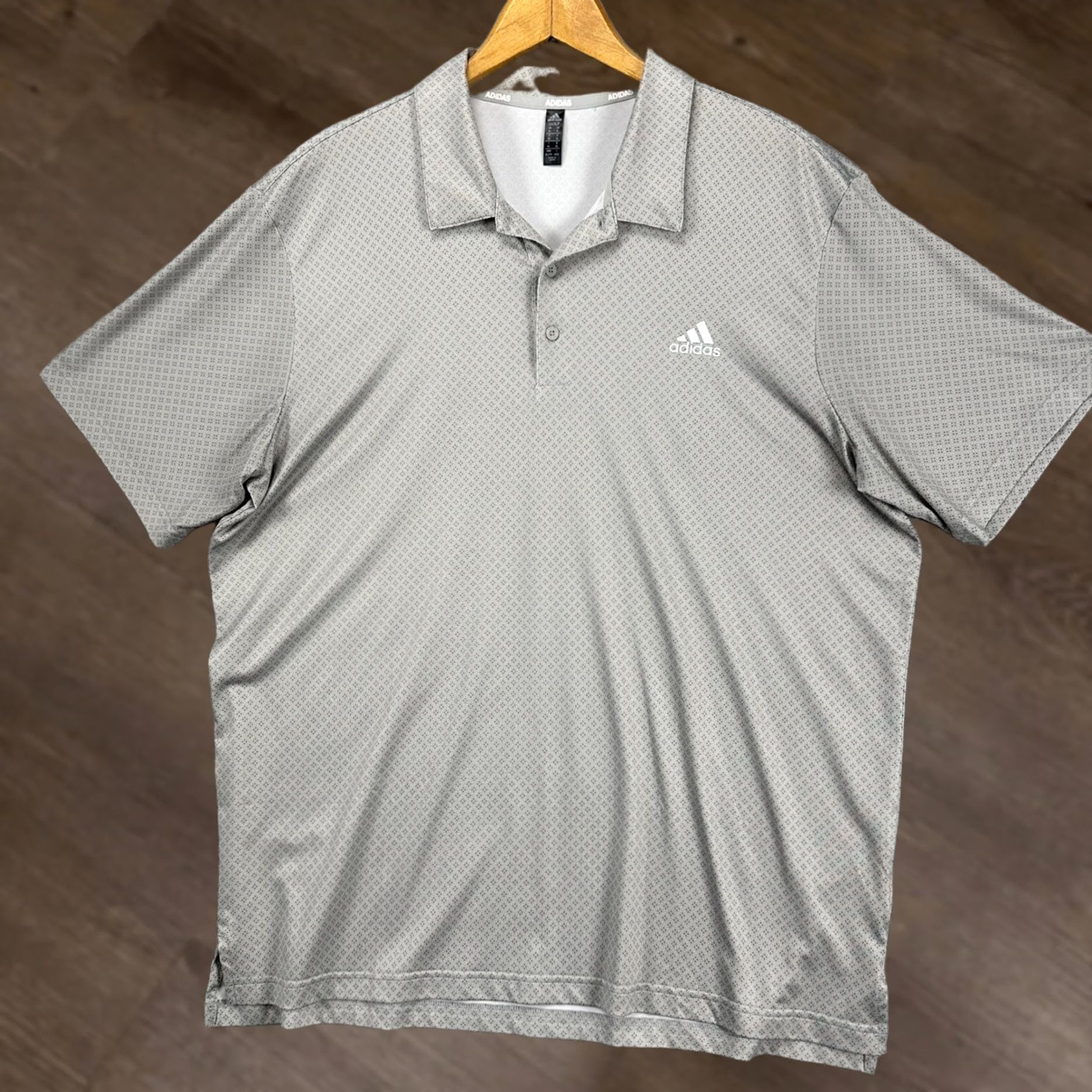 Adidas Adidas Mens Golf Polo Shirt XL Grey Geometric Athletic Stretch Logo Rugby Short Sleeve Collared Shirt Size US XL / EU 56 / 4 - 1 Thumbnail