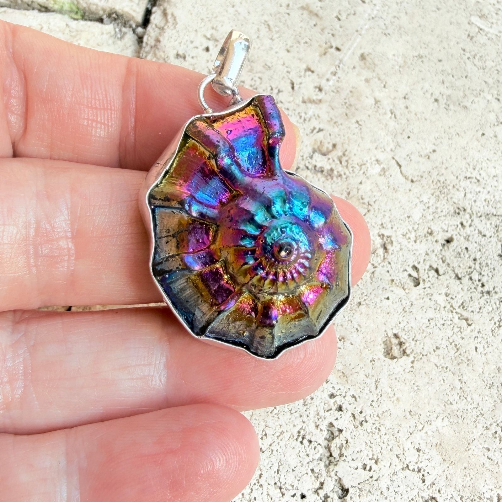 The Unbranded Brand Rainbow Titanium Ammonite Pendant 925 Plated Size ONE SIZE - 4 Thumbnail