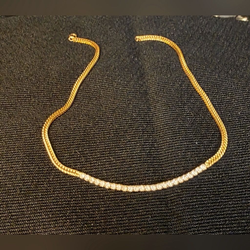 Other Vintage Gold Necklace with Cubic Zirconia Bar Pendant Size ONE SIZE - 2 Thumbnail