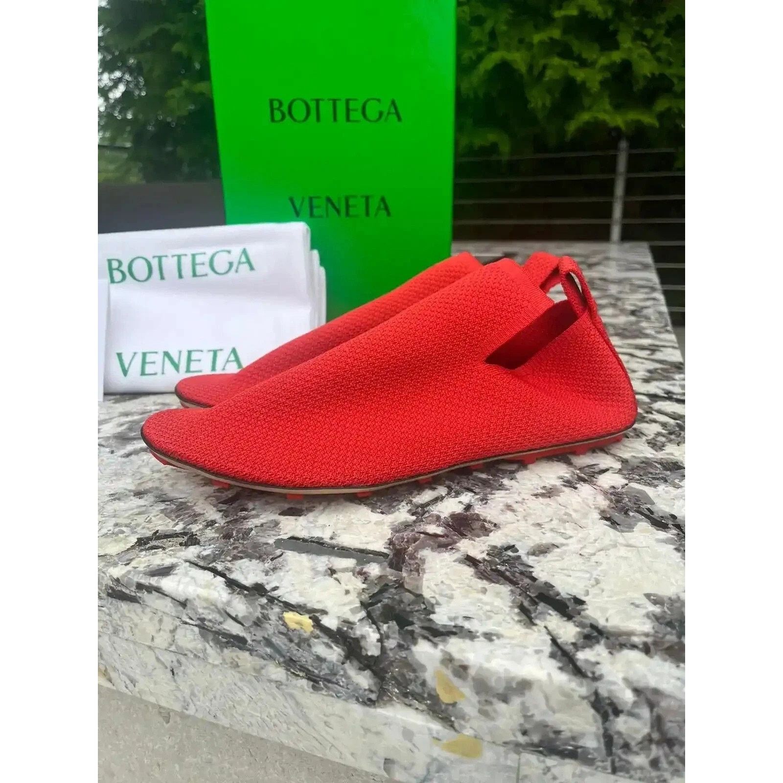 Bottega Veneta o1rshd1 Lattice Slipper Tech Knit Stretch Shoes Bright Red Size US 11 / EU 44 - 4 Thumbnail