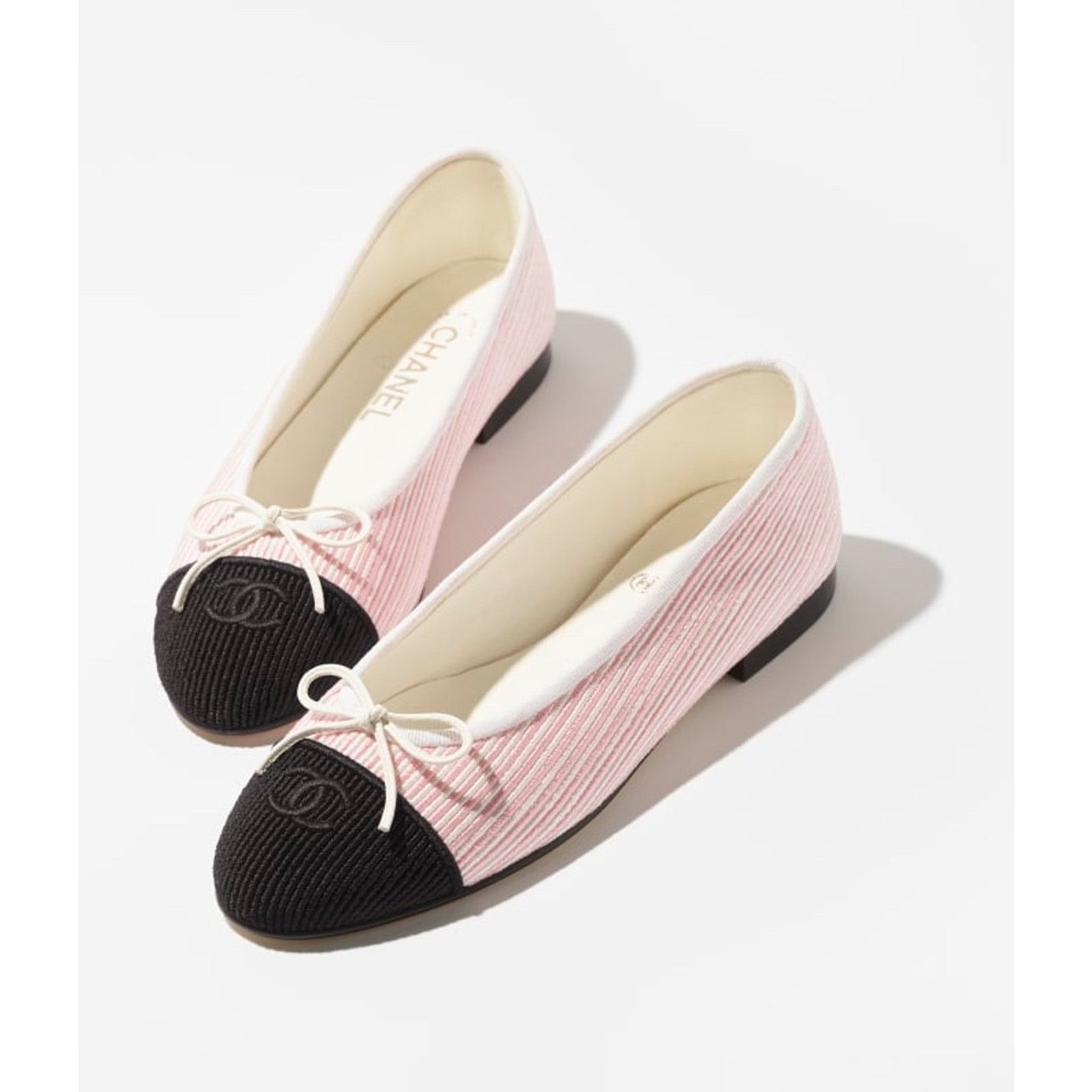 Chanel Chanel 24S Pink White Black Pinstripe Stripe CC Logo Ballet Size US 7 / IT 37 - 3 Thumbnail