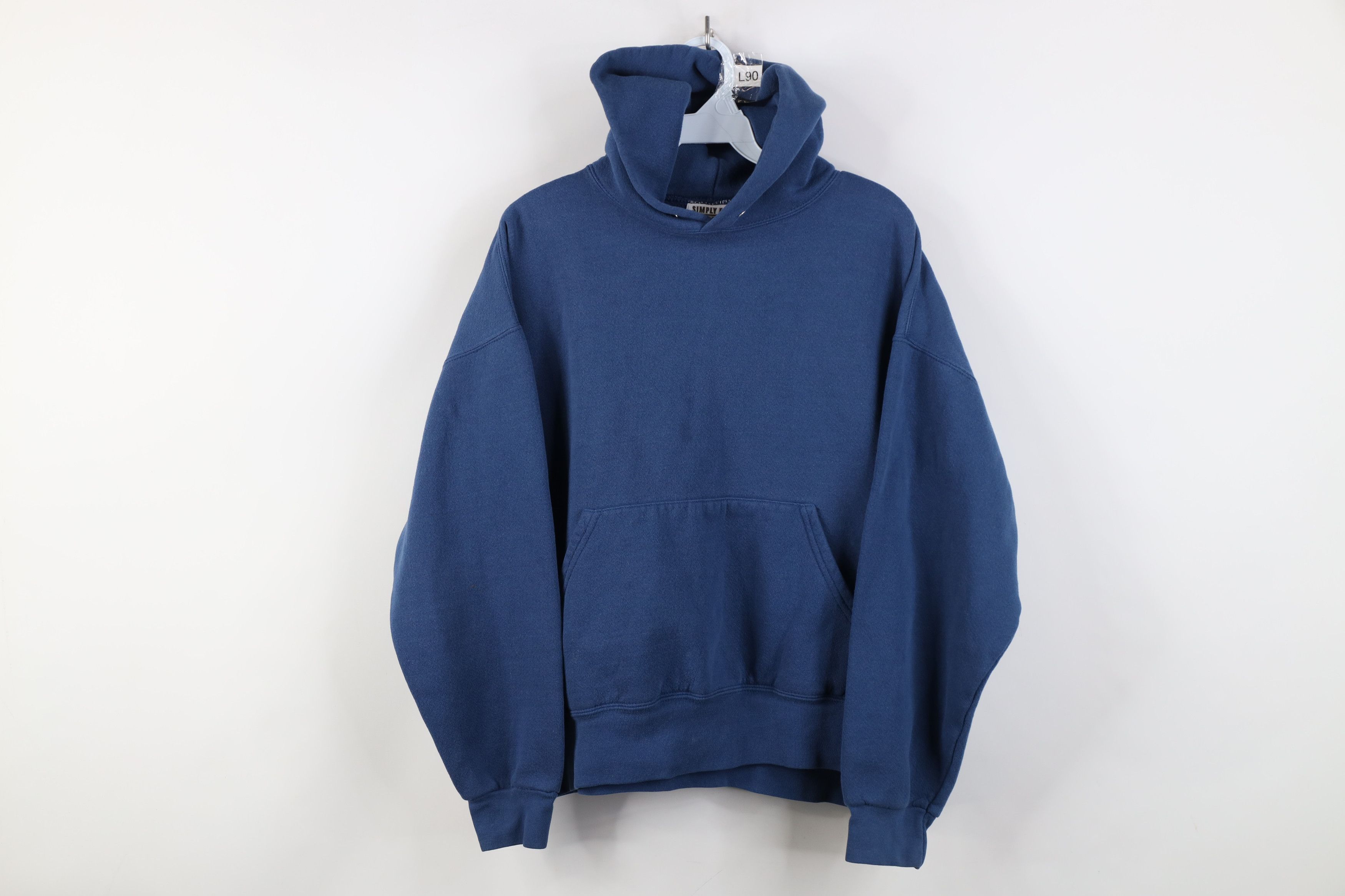 Vintage Vintage 90s Streetwear Blank Boxy Fit Hoodie Sweatshirt Blue Size L / US 10 / IT 46 - 1 Thumbnail