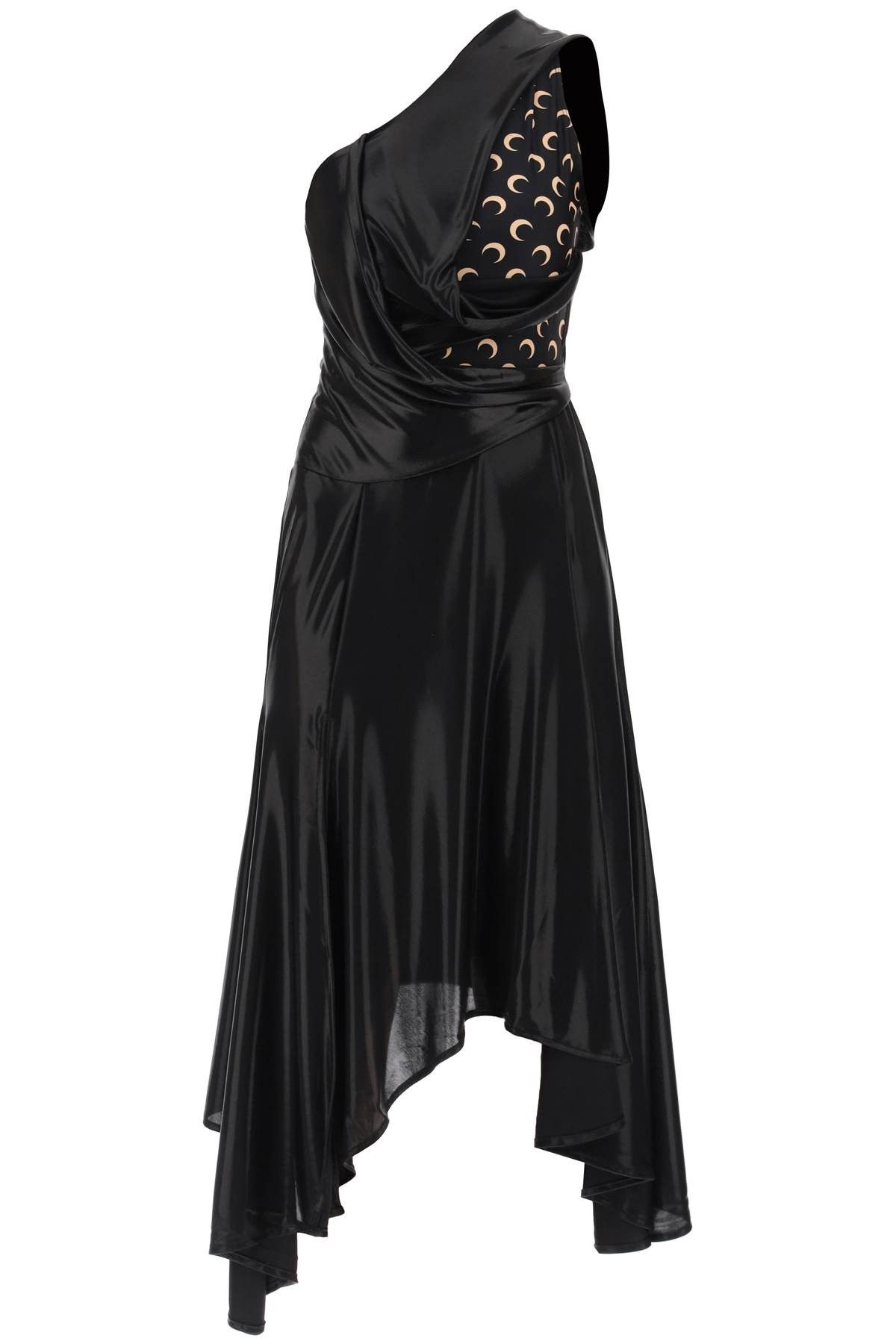 image of Marine Serre Asymmetrical Dress In Regenerated Jersey in Nero, Women's (Size Medium)