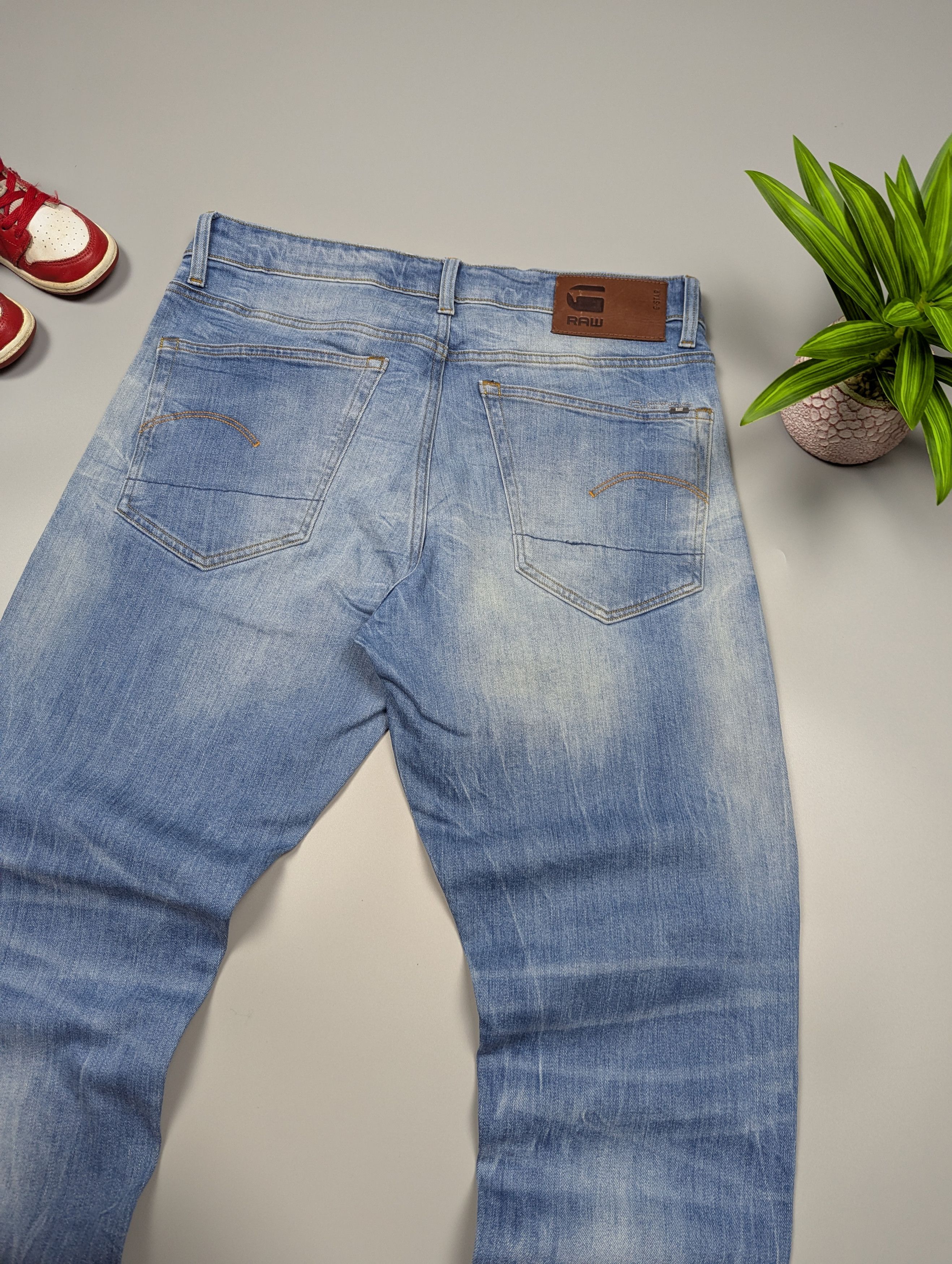 G-Star G - Star RAW Distressed Light Blue Straight Tapered Jeans Size US 33 - 11 Thumbnail