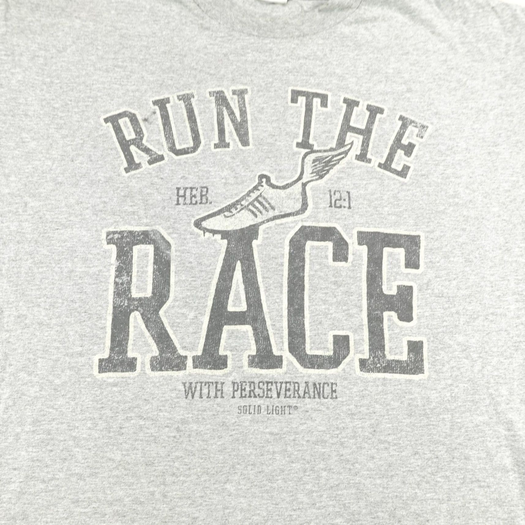 Vintage VINTAGE Alstyle Apparel & Activewear Bible Shirt Mens XL Gray Heb 12:1 Christian Religion Run The Race T-Shirt Crew Neck Short Sleeve Graphic Print Size US XL / EU 56 / 4 - 2 Thumbnail