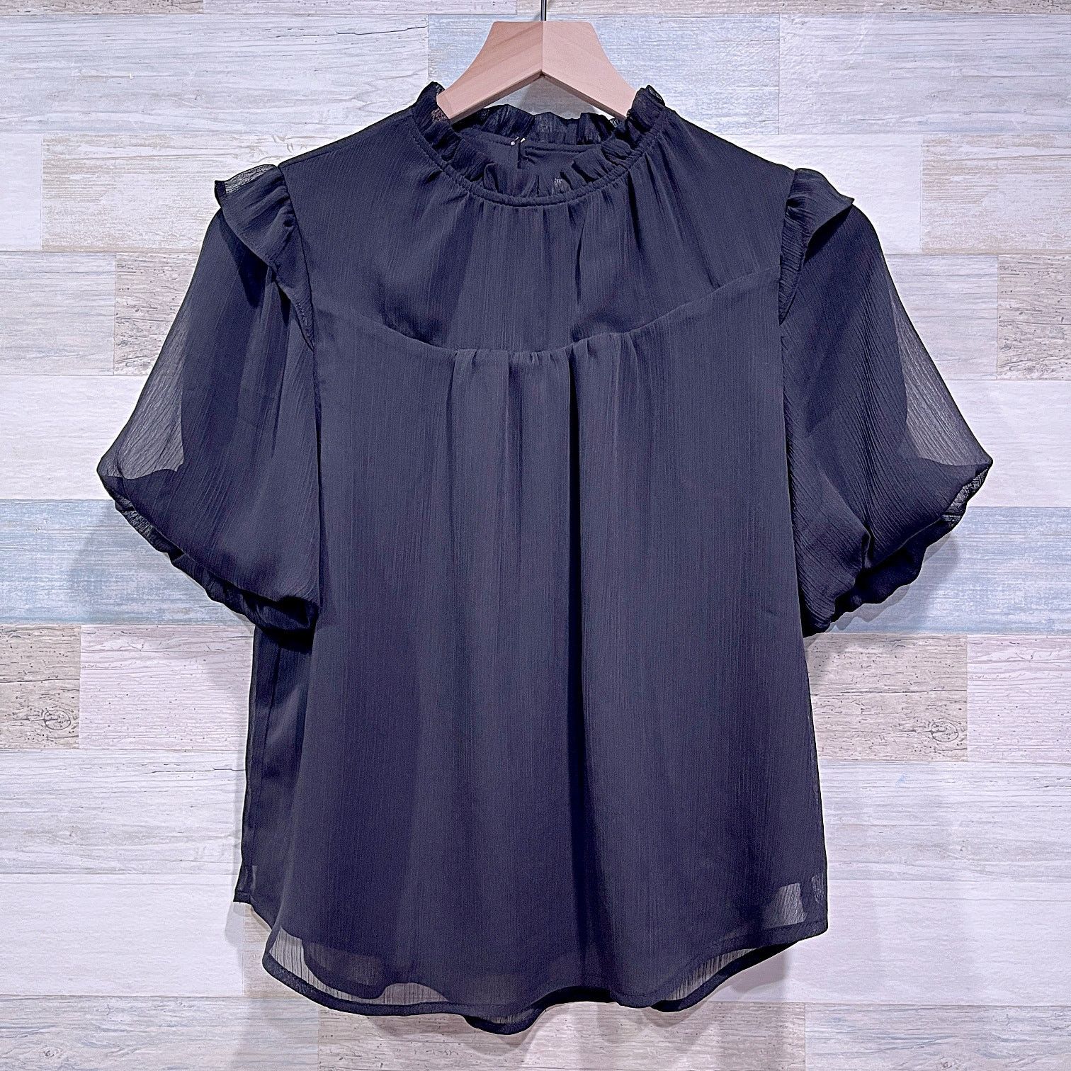 Loft LOFT Ruffle Neck Balloon Sleeve Top BlackWomens Small Petite Size S / US 4 / IT 40 - 1 Thumbnail