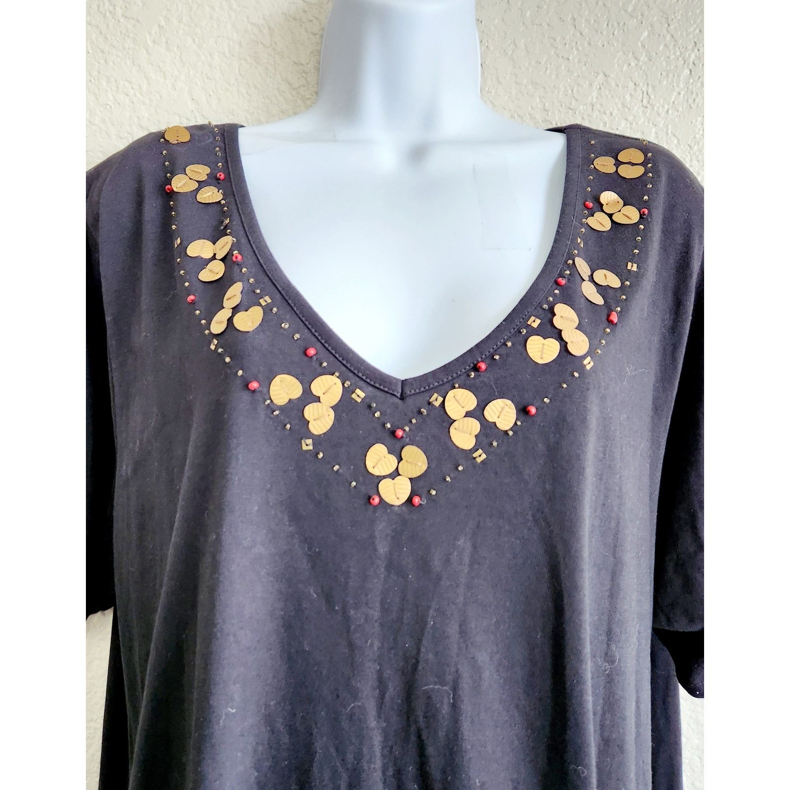 Other Kim Rogers Intimates Black Beaded Lounge Dress 2X Plus Size XXL / US 16-18 / IT 52-54 - 2 Thumbnail