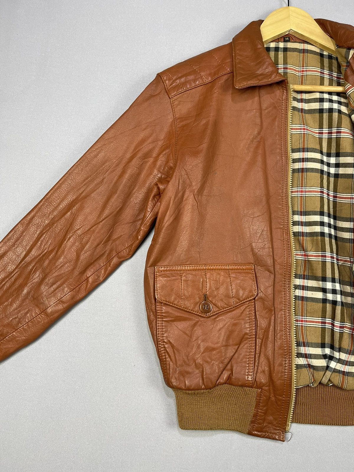 Japanese Brand VINTAGE LEATHER JACKET NOVA CHECK LINED Size US S / EU 44-46 / 1 - 4 Thumbnail